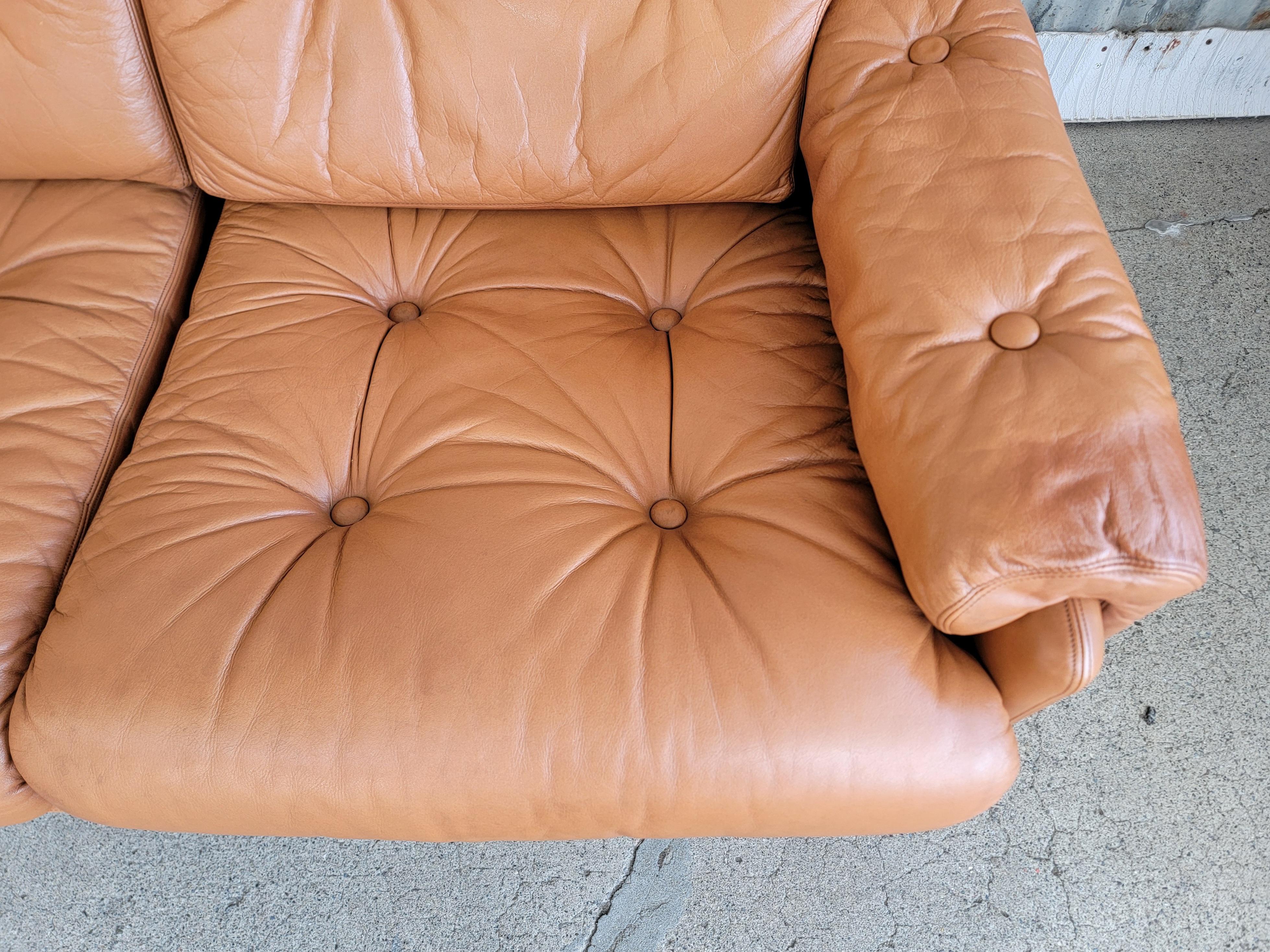 Leather 3 Seat Sofa Attributed to Tobia Scarpa For Sale 2