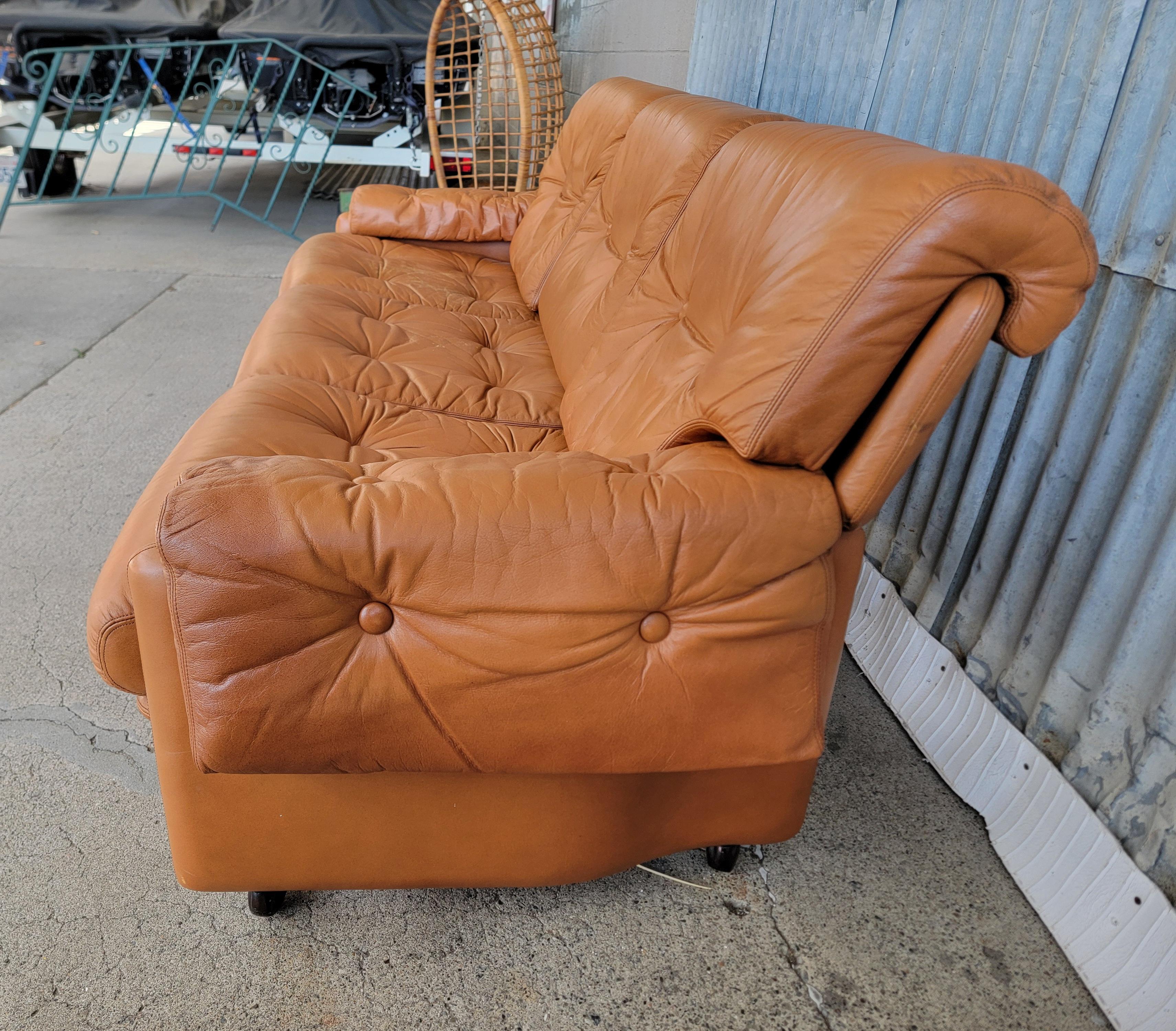 Leather 3 Seat Sofa Attributed to Tobia Scarpa For Sale 3