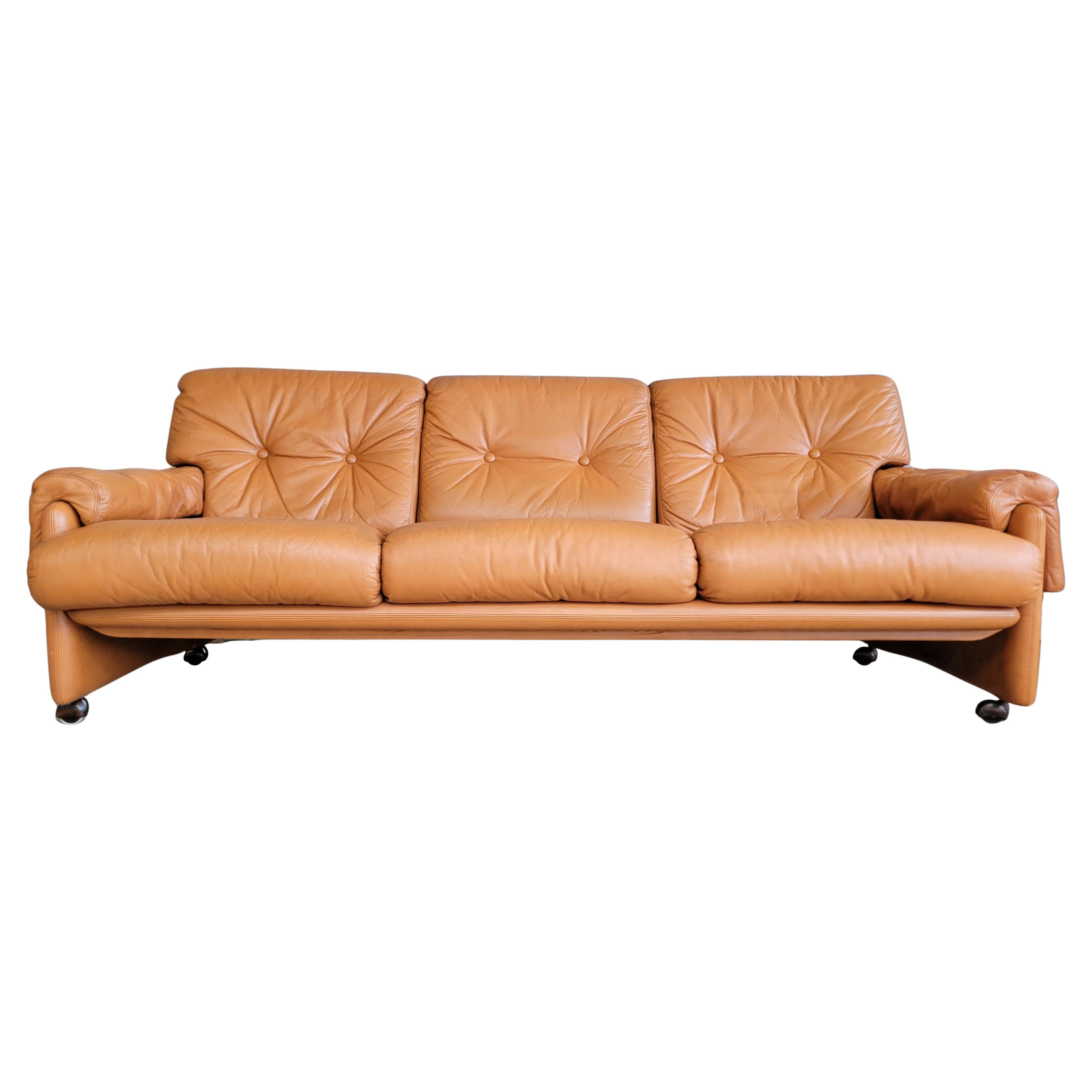 Leather 3 Seat Sofa Attributed to Tobia Scarpa For Sale