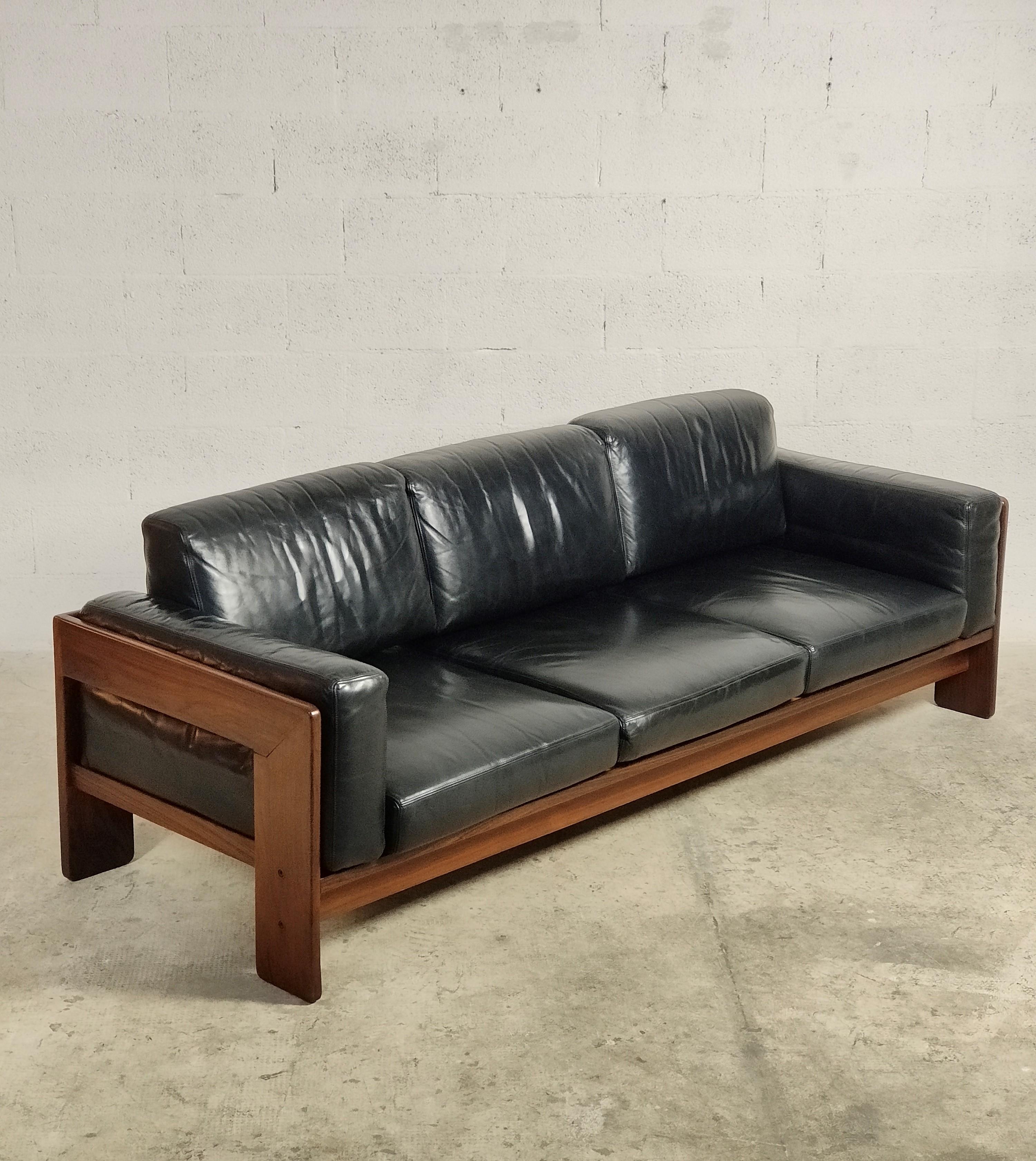 Mid-Century Modern Leather 3 Seater Bastiano Sofa by Afra & Tobia Scarpa for Gavina 60s