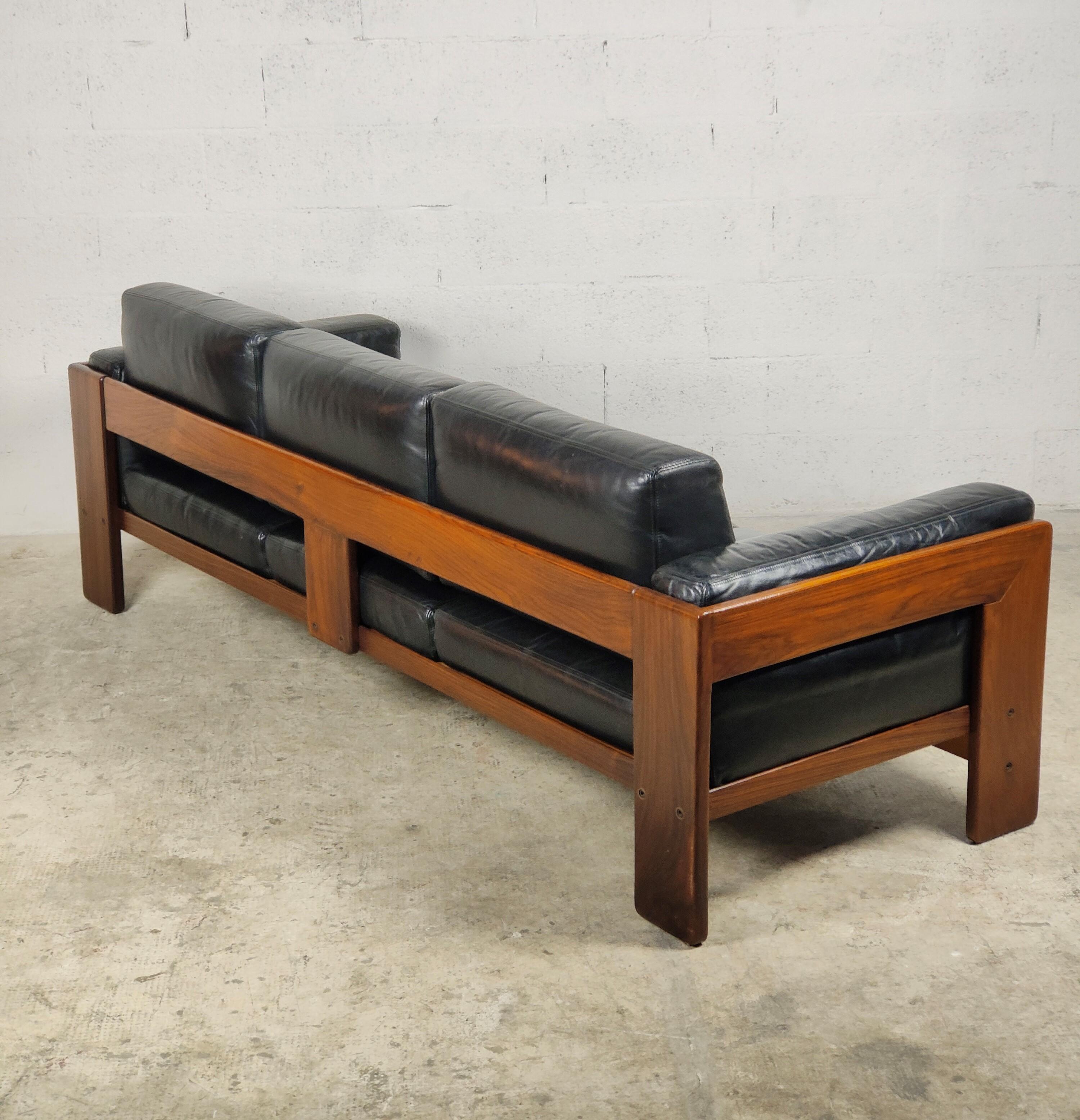 Italian Leather 3 Seater Bastiano Sofa by Afra & Tobia Scarpa for Gavina 60s