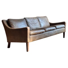 Vintage Leather 3-Seater Sofa Attributed to Børge Mogensen