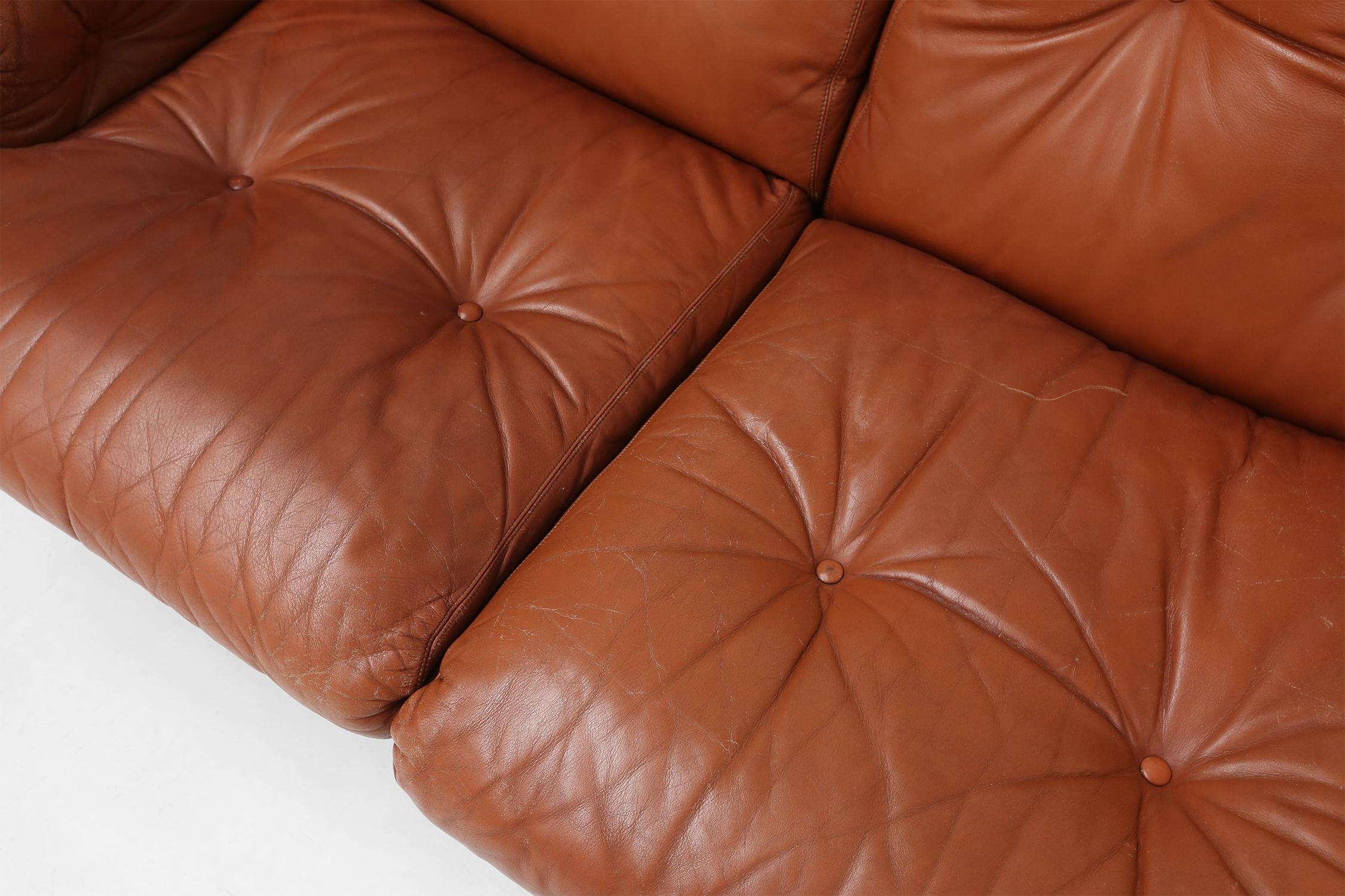 Leather 3-seater sofa Coronado by Tobia Scarpa for B&B Italia, Italy ca. 1960 For Sale 5