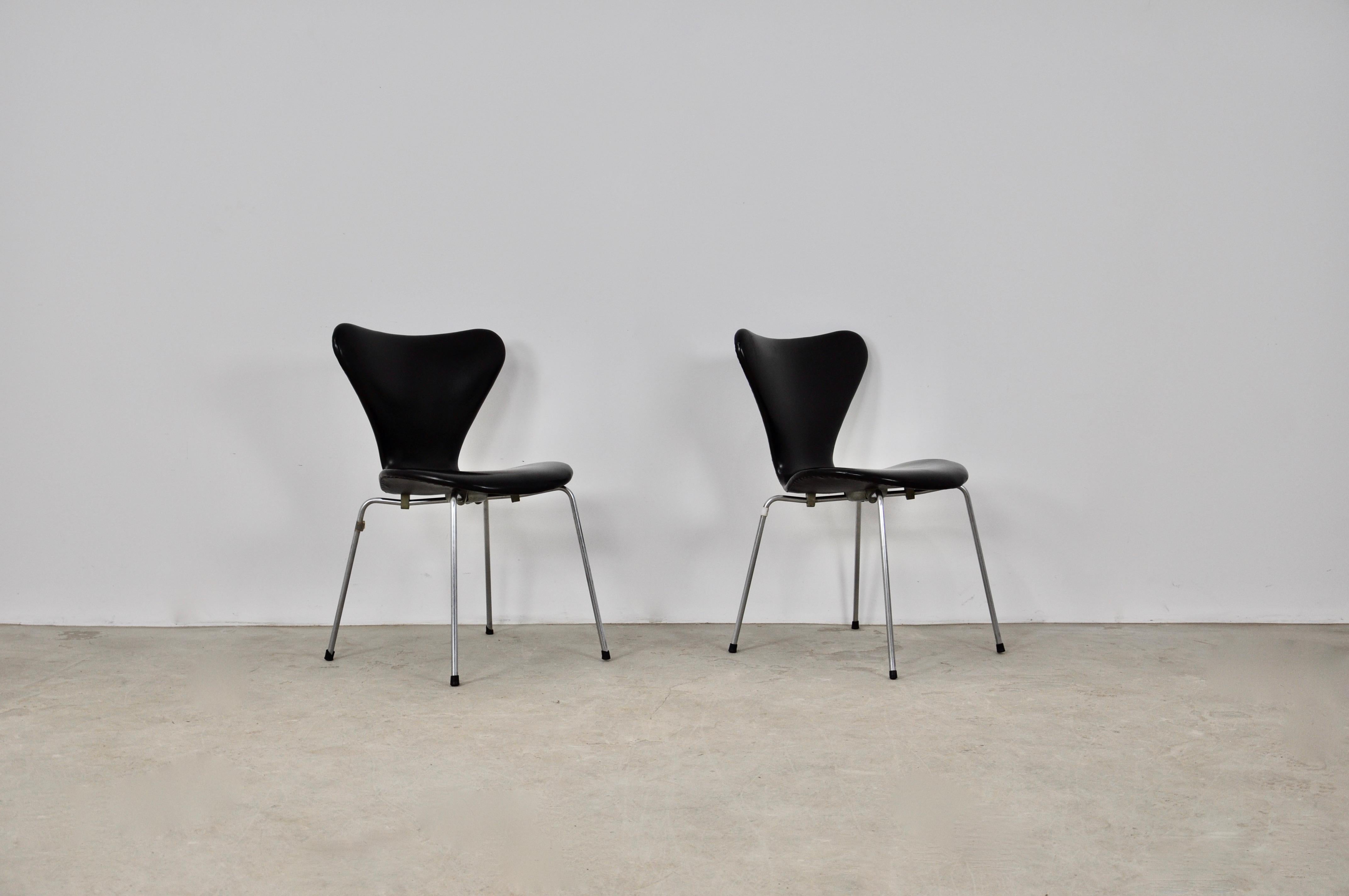 Mid-Century Modern Leather 3107 Dining Chairs by Arne Jacobsen for Fritz Hansen, 1960s