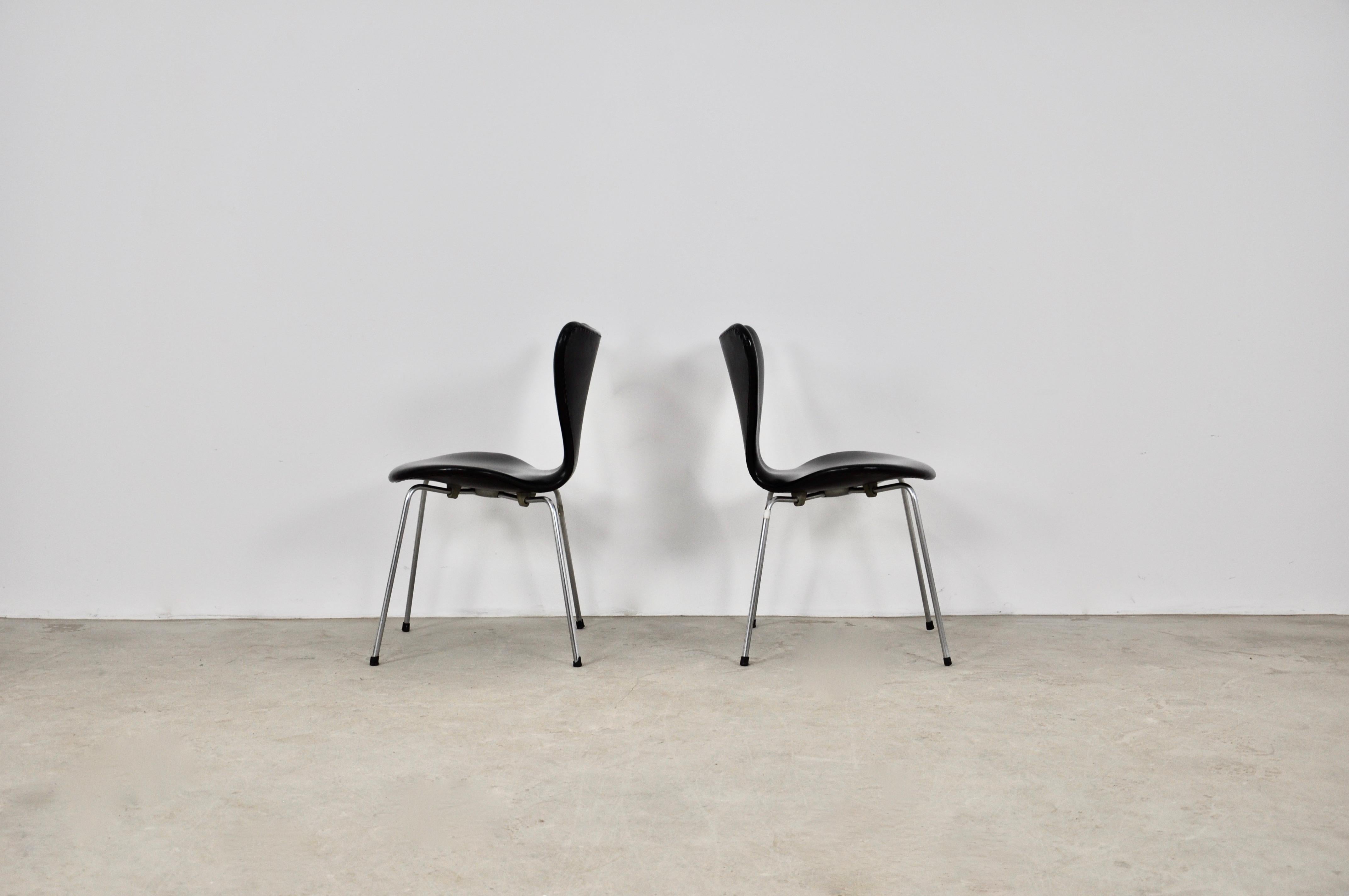 Danish Leather 3107 Dining Chairs by Arne Jacobsen for Fritz Hansen, 1960s