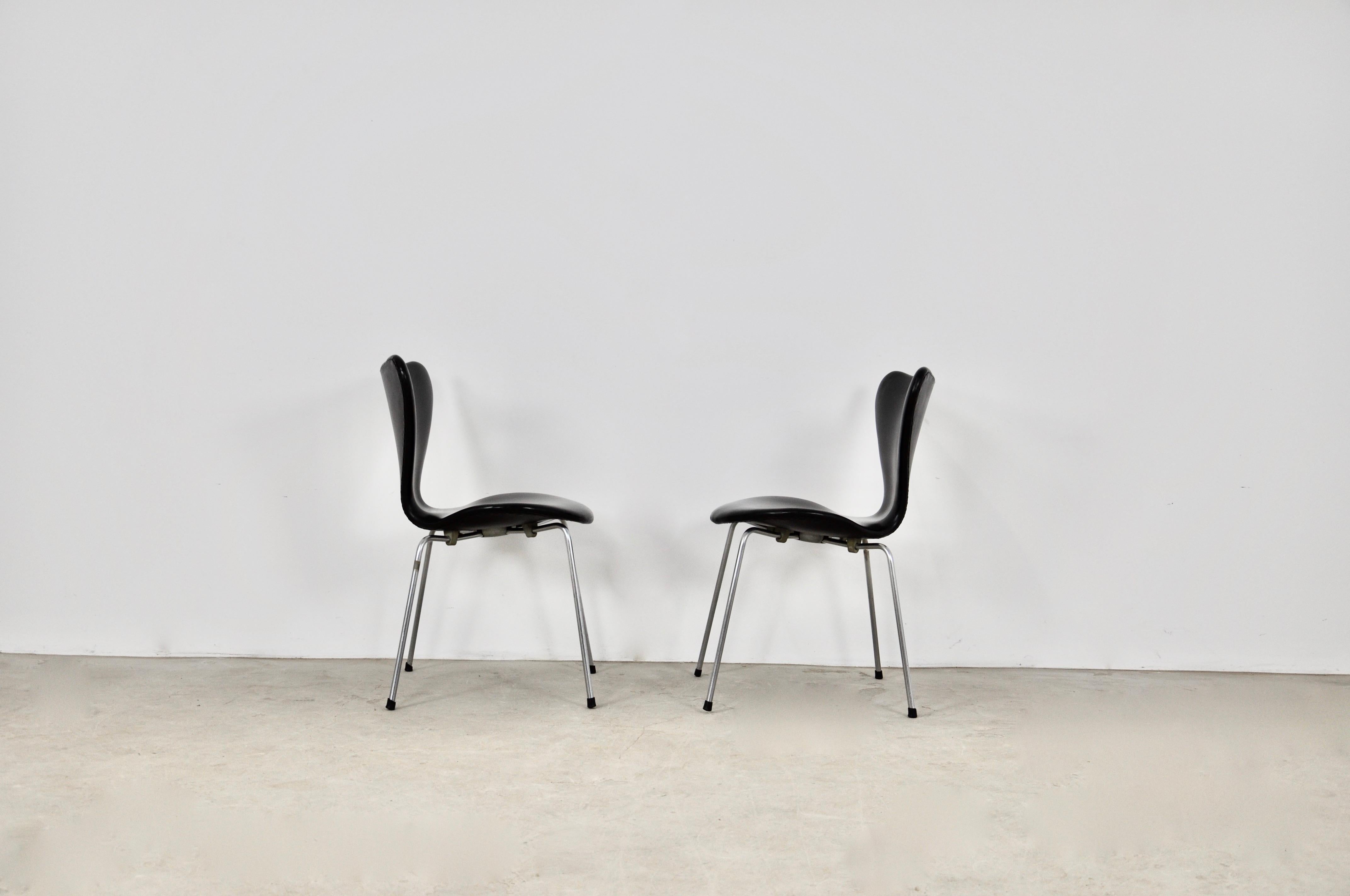 Mid-20th Century Leather 3107 Dining Chairs by Arne Jacobsen for Fritz Hansen, 1960s