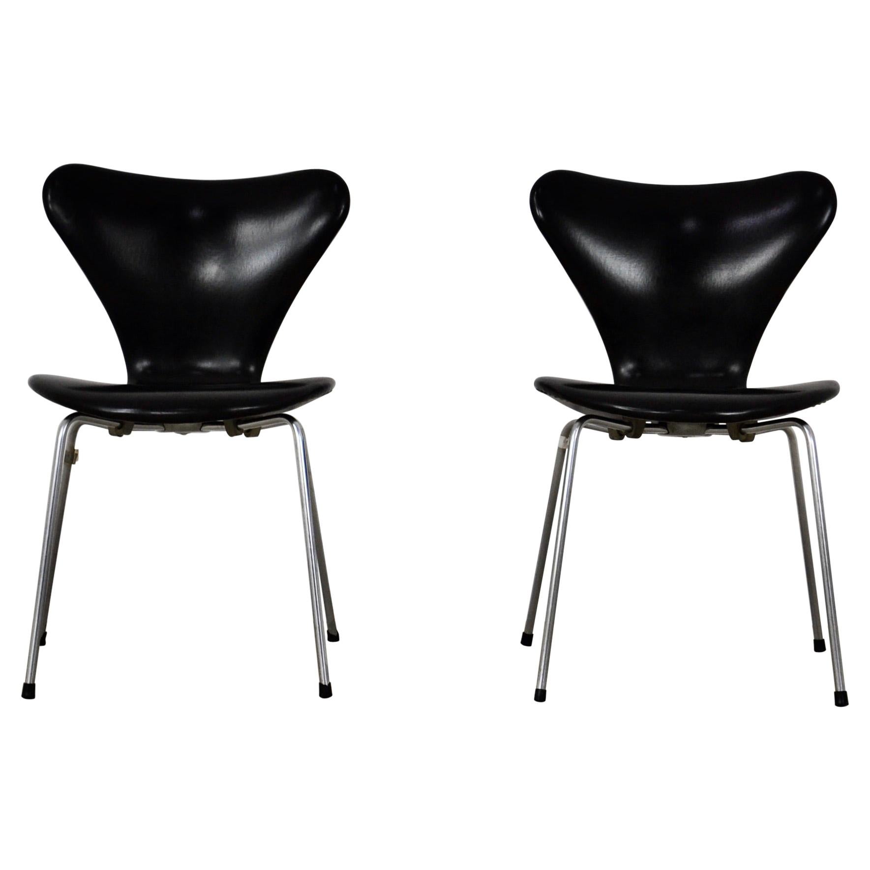 Leather 3107 Dining Chairs by Arne Jacobsen for Fritz Hansen, 1960s