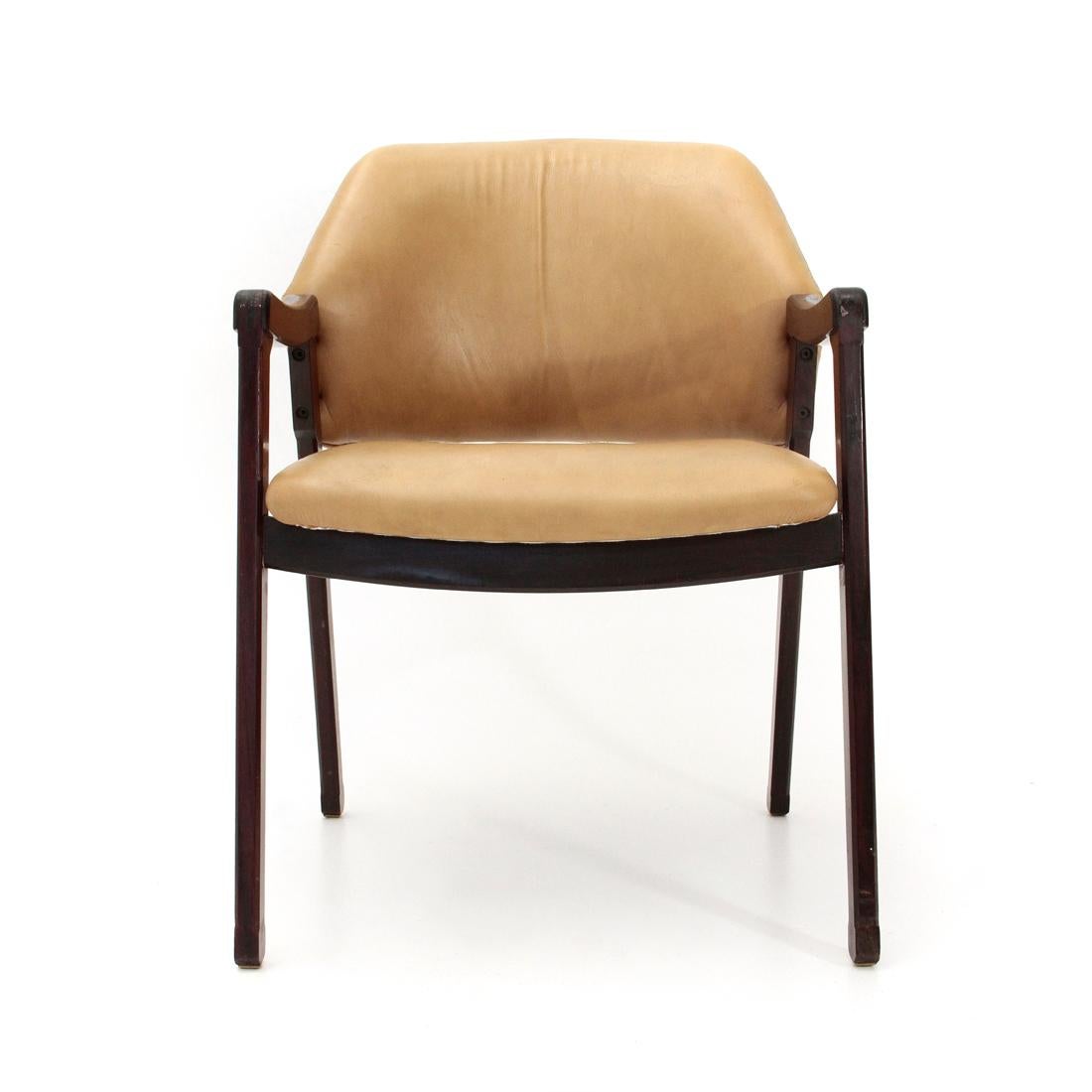 Italian Leather 814 Armchair by Ico Parisi for Cassina, 1960s