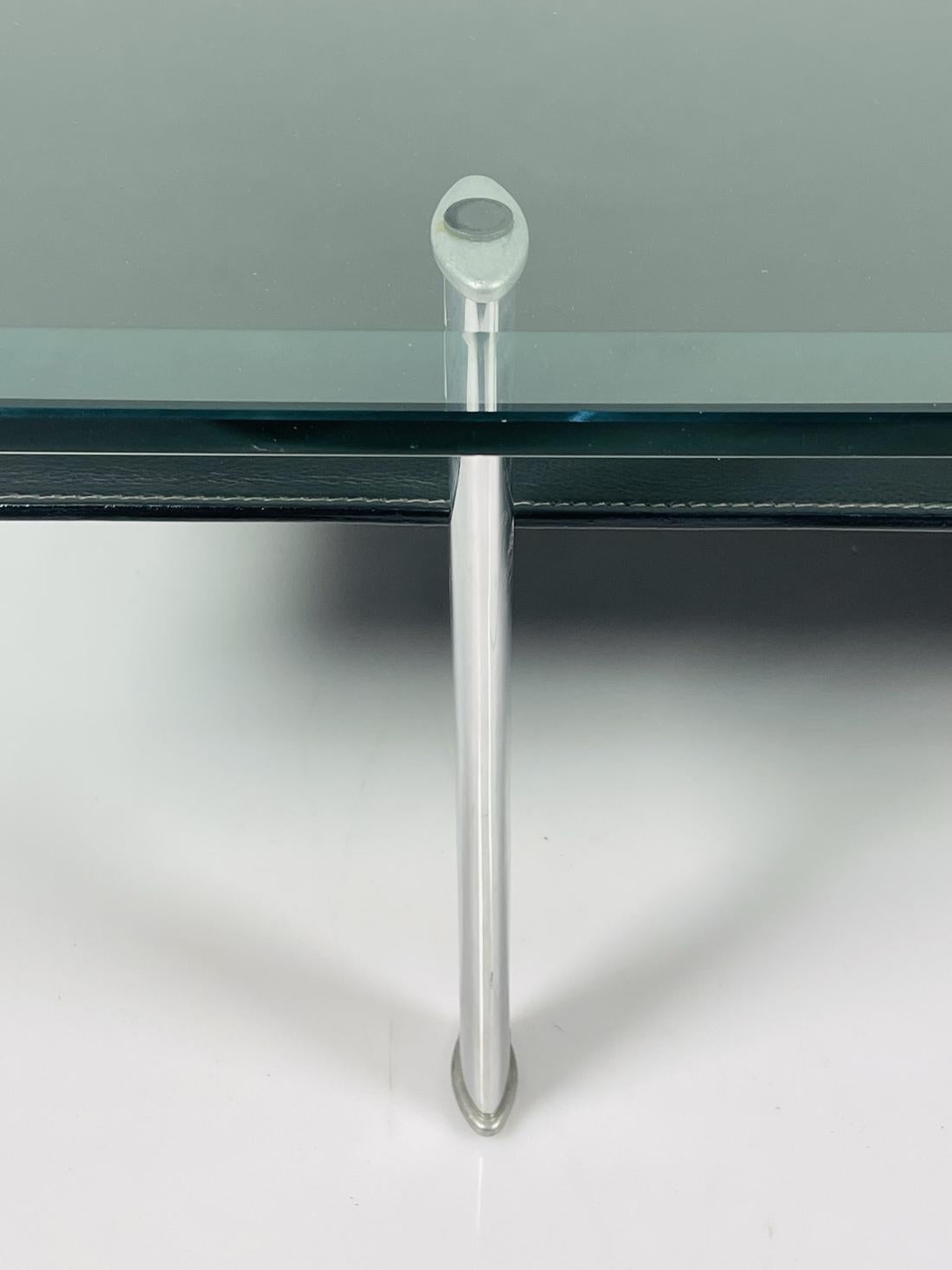 Leather, Aluminum & Glass Coffee Table by Antonio Citterio for B&B Italia For Sale 4