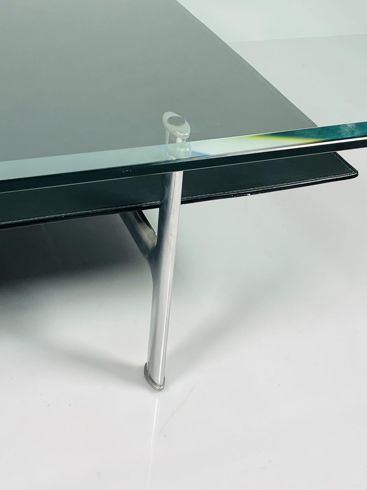 Leather, Aluminum & Glass Coffee Table by Antonio Citterio for B&B Italia For Sale 6