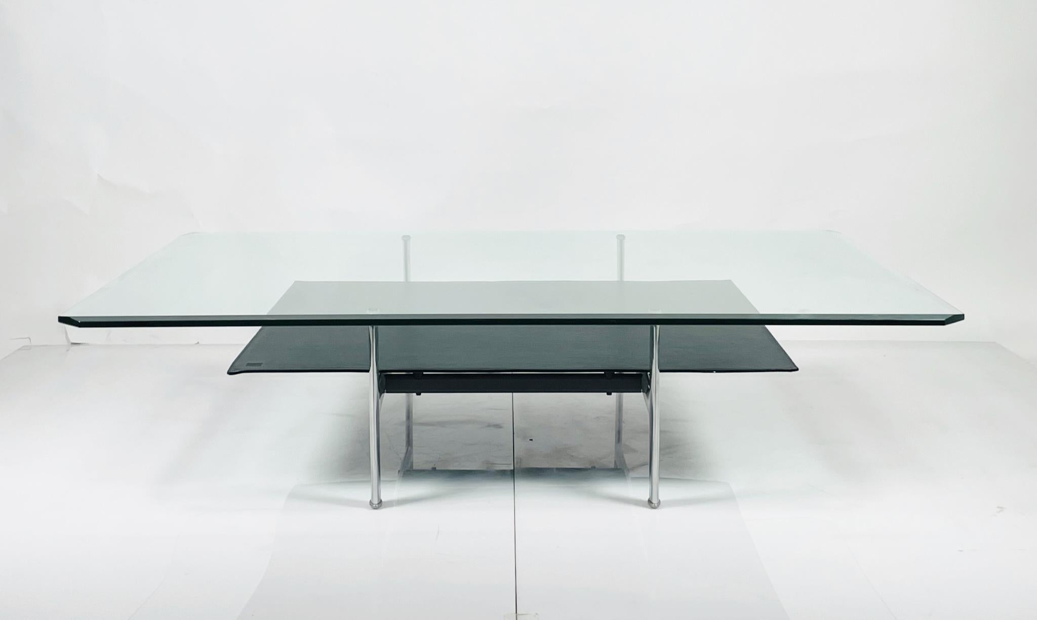 Italian Leather, Aluminum & Glass Coffee Table by Antonio Citterio for B&B Italia For Sale