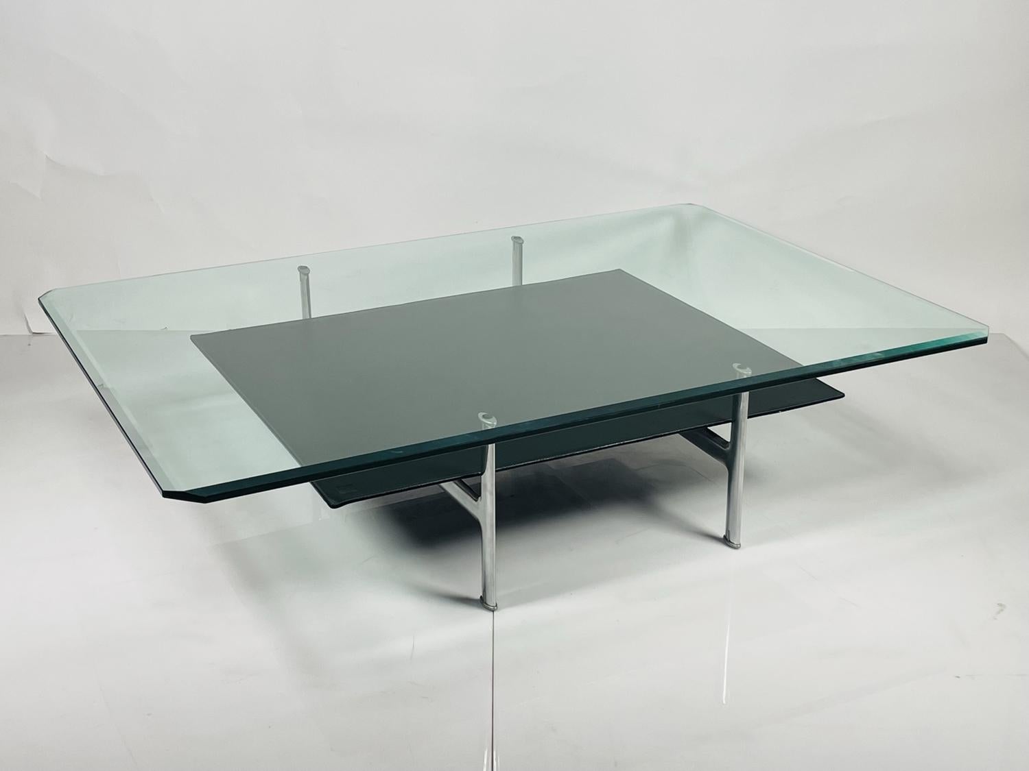 Late 20th Century Leather, Aluminum & Glass Coffee Table by Antonio Citterio for B&B Italia For Sale