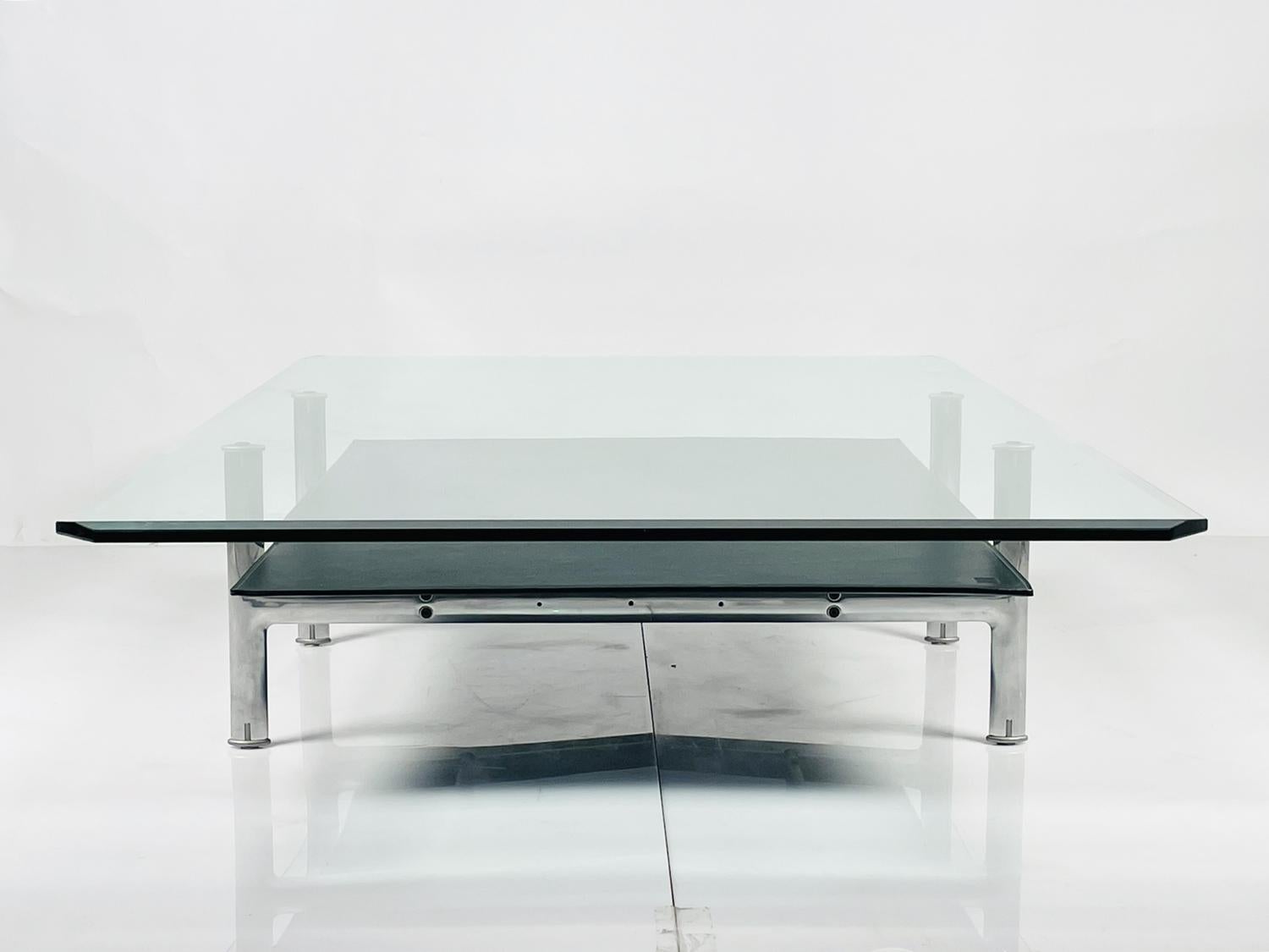 Leather, Aluminum & Glass Coffee Table by Antonio Citterio for B&B Italia For Sale 1