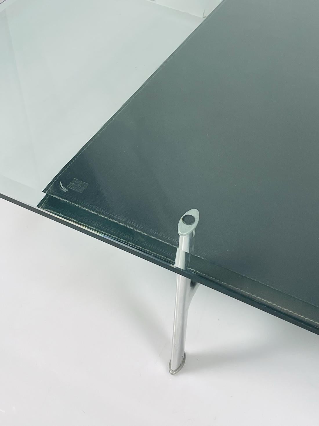 Leather, Aluminum & Glass Coffee Table by Antonio Citterio for B&B Italia For Sale 3