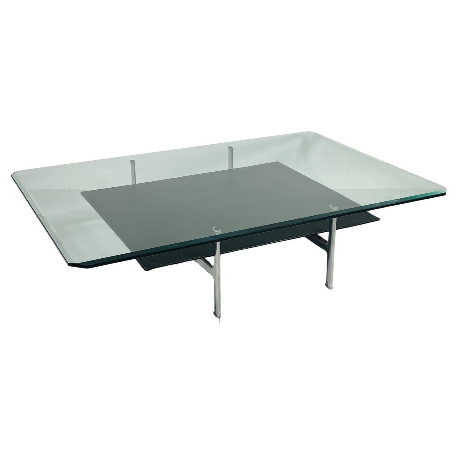 Leather, Aluminum & Glass Coffee Table by Antonio Citterio for B&B Italia For Sale