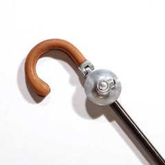 Leather, Aluminum & Macassar Ebony Walking Cane & Shooting Seat signed Hermes