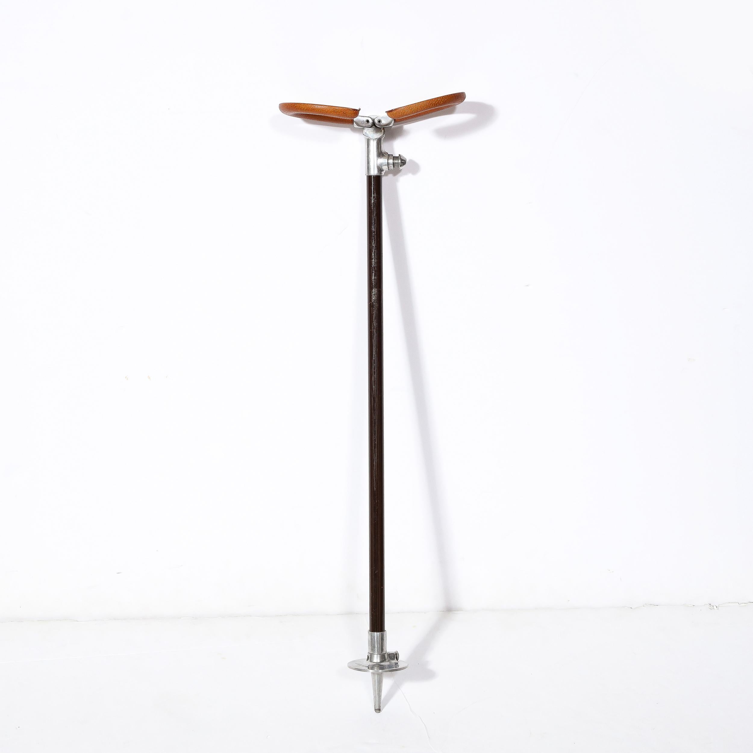 Leather, Aluminum & Macassar Ebony Walking Cane & Shooting Seat signed Hermes In Excellent Condition For Sale In New York, NY