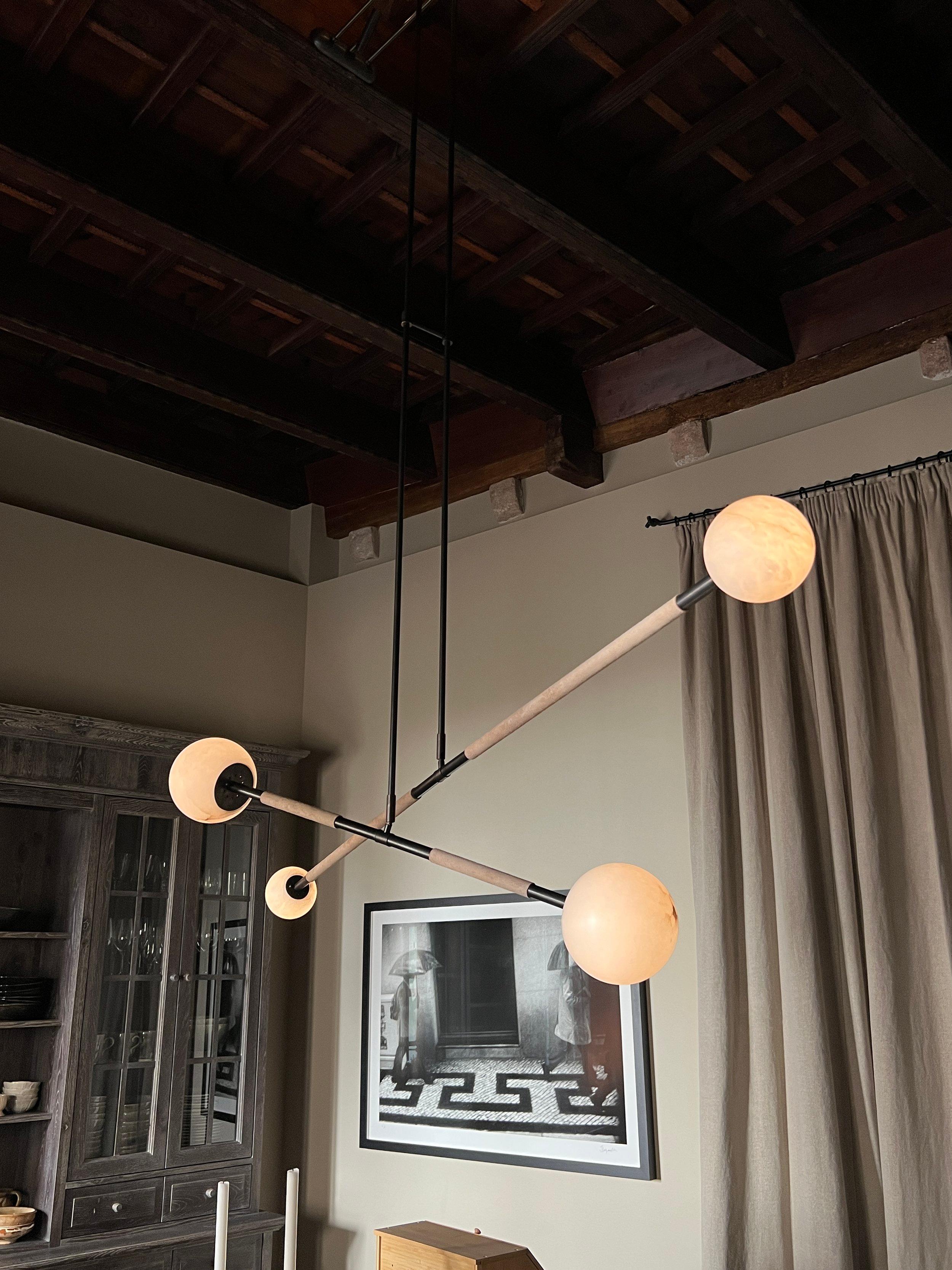 Spanish Leather and Alabaster Mobile Chandelier by Contain For Sale
