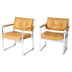 Leather and aluminum armchairs "Karl" by Erik Ekselius, 1960s