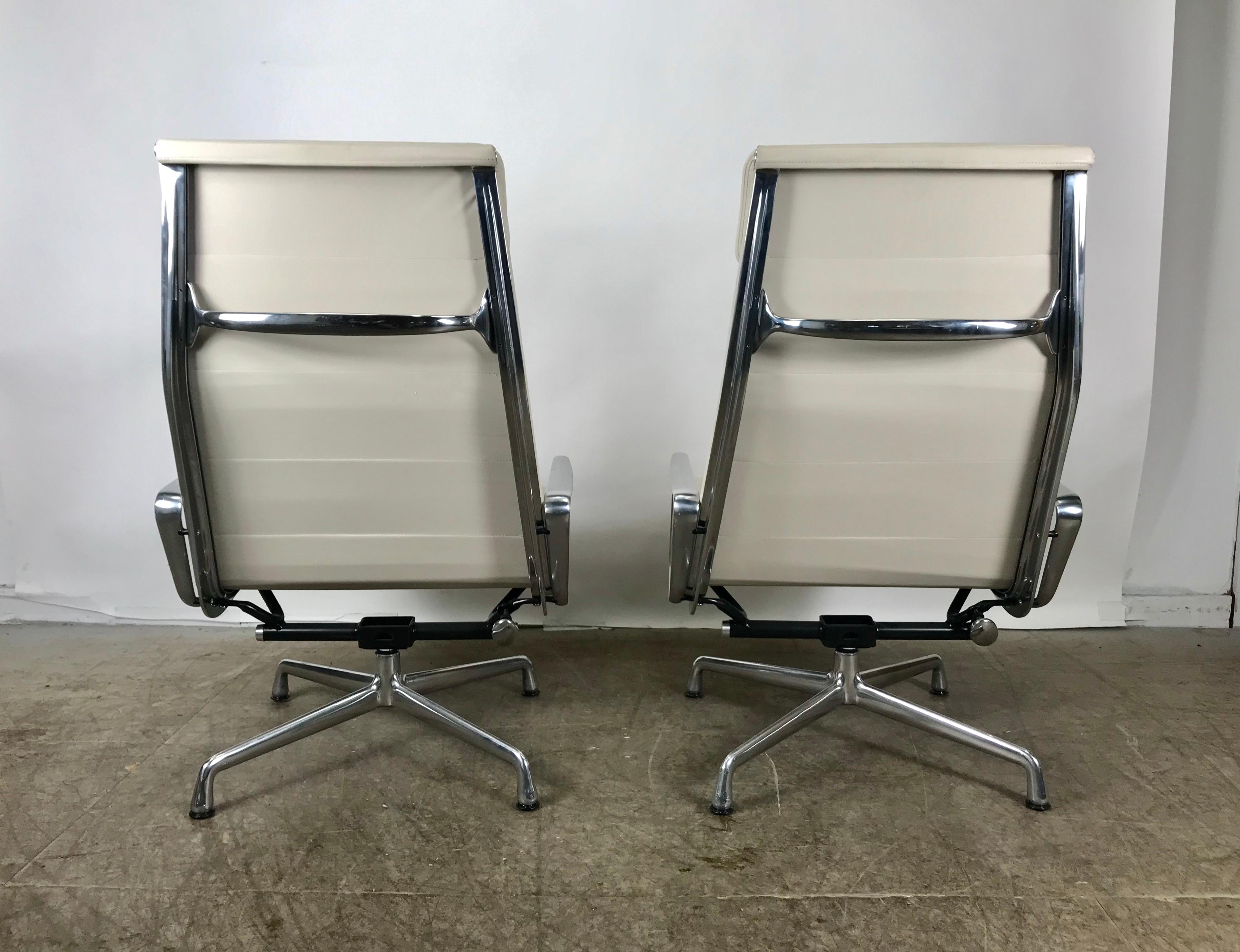 Leather and Aluminum Soft Pad Lounge Chairs, Charles Eames Herman Miller 1