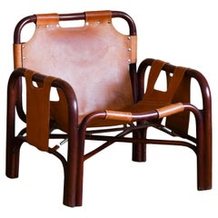 Leather and Bamboo Armchair by Tito Agnoli Produced by Bonacina, 1960