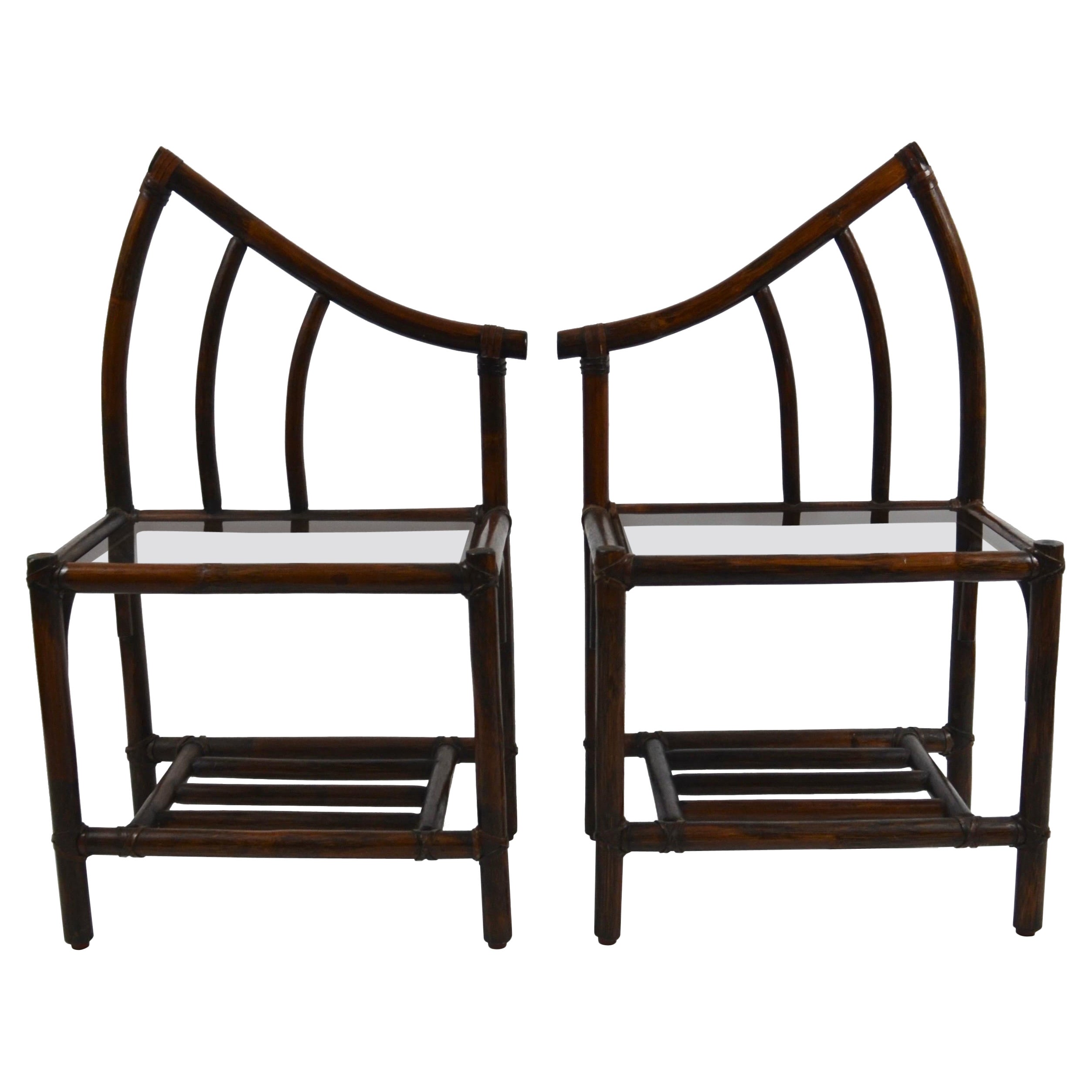 Leather and Bamboo Bedside Tables, 1970s, Set of 2