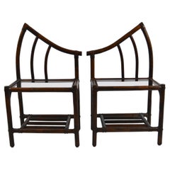 Leather and Bamboo Bedside Tables, 1970s, Set of 2