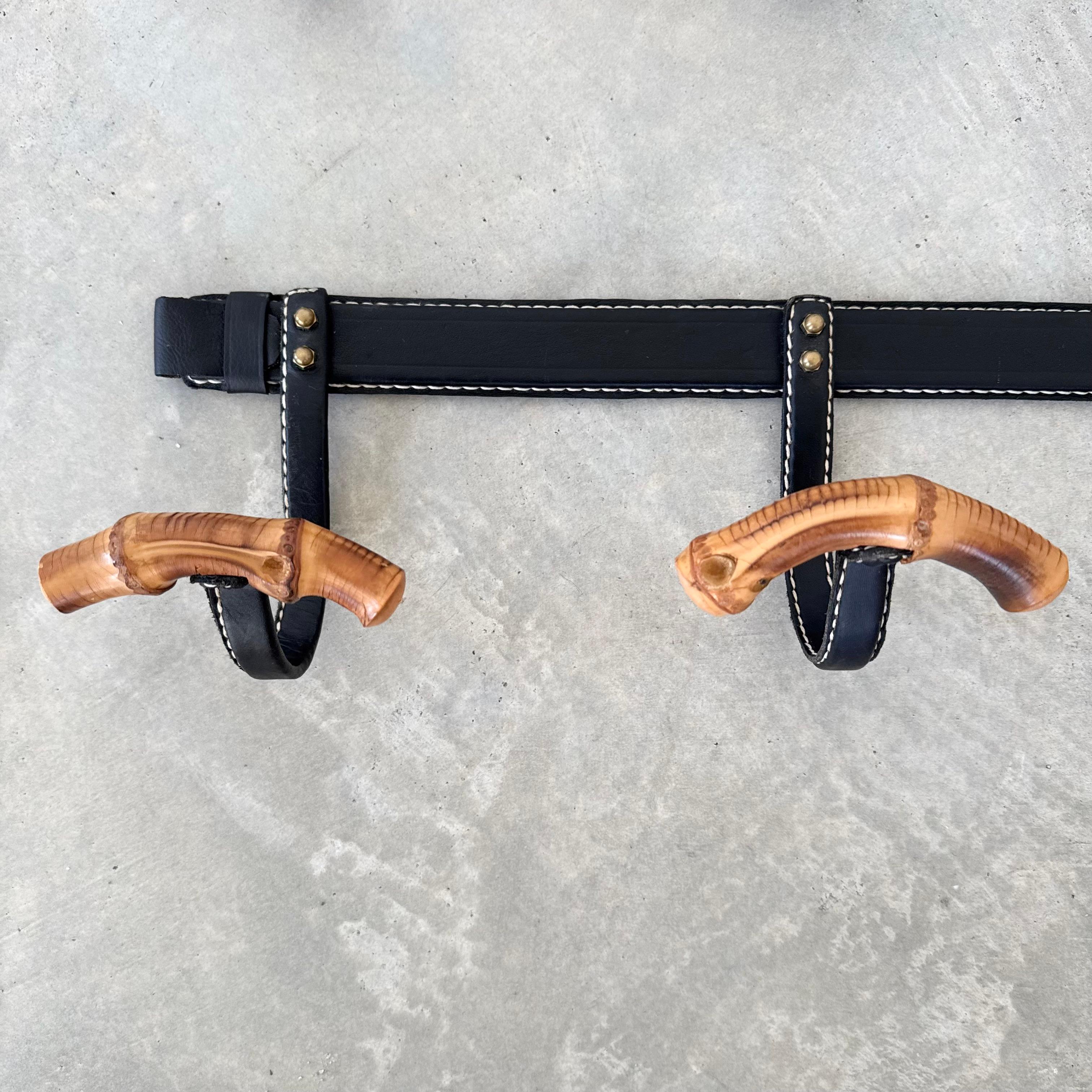 Leather and Bamboo Coat Rack by Jacques Adnet, 1950s France For Sale 4