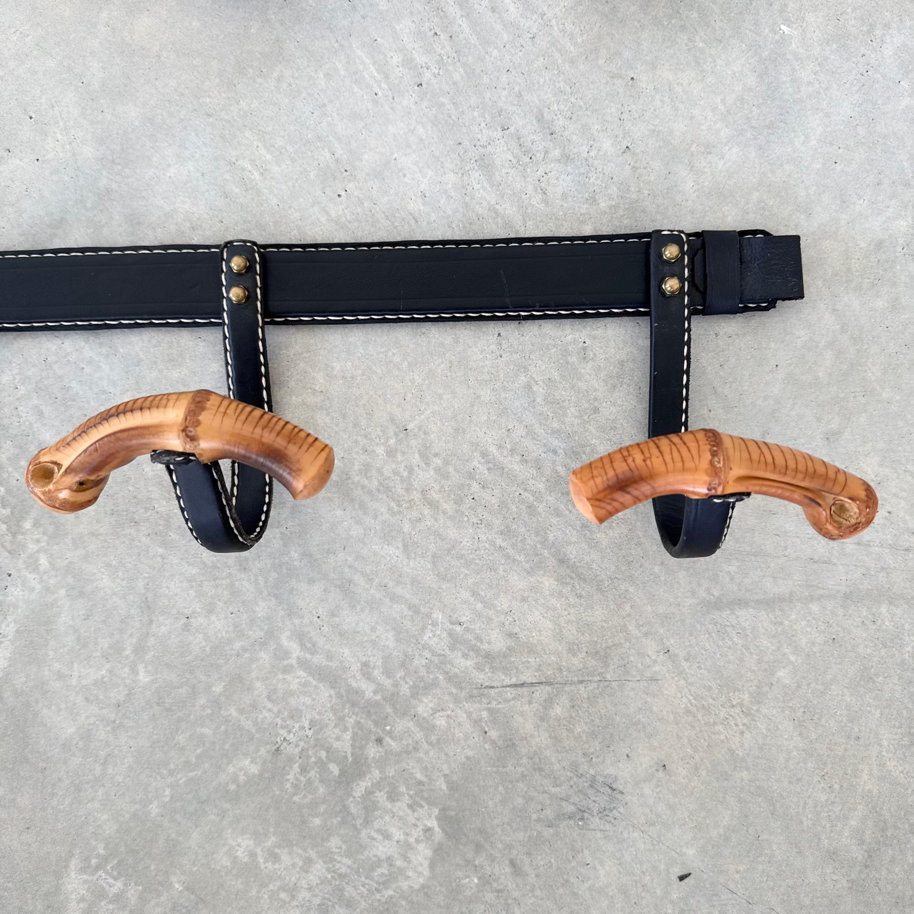 Leather and Bamboo Coat Rack by Jacques Adnet, 1950s France For Sale 5