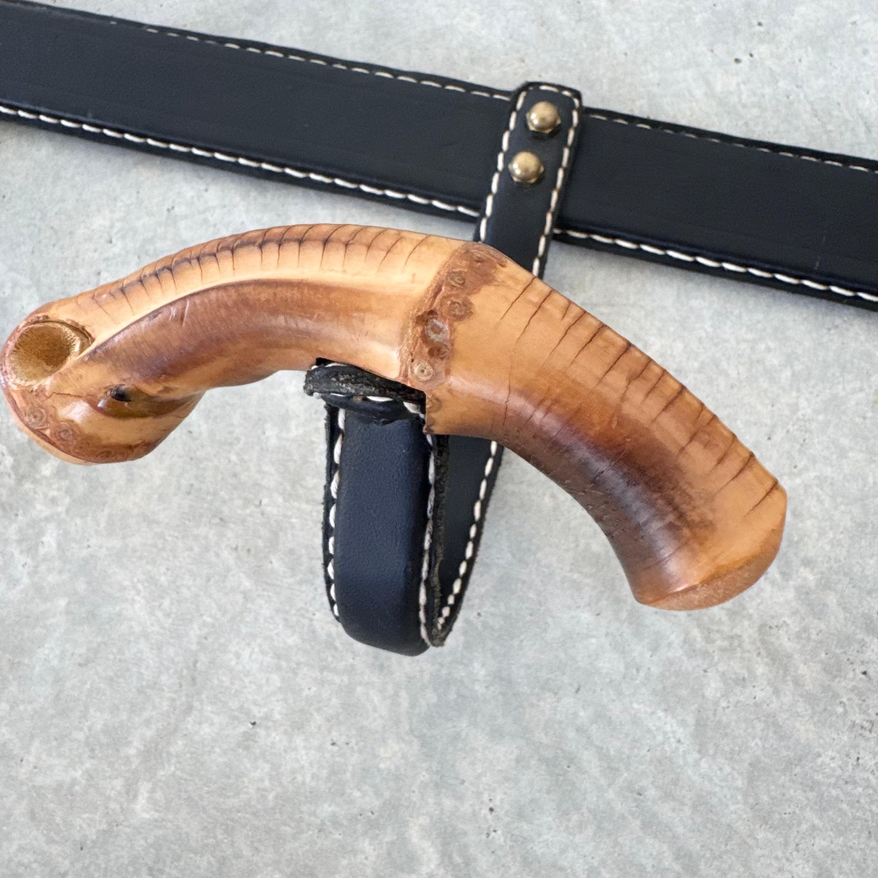 Leather and Bamboo Coat Rack by Jacques Adnet, 1950s France For Sale 6