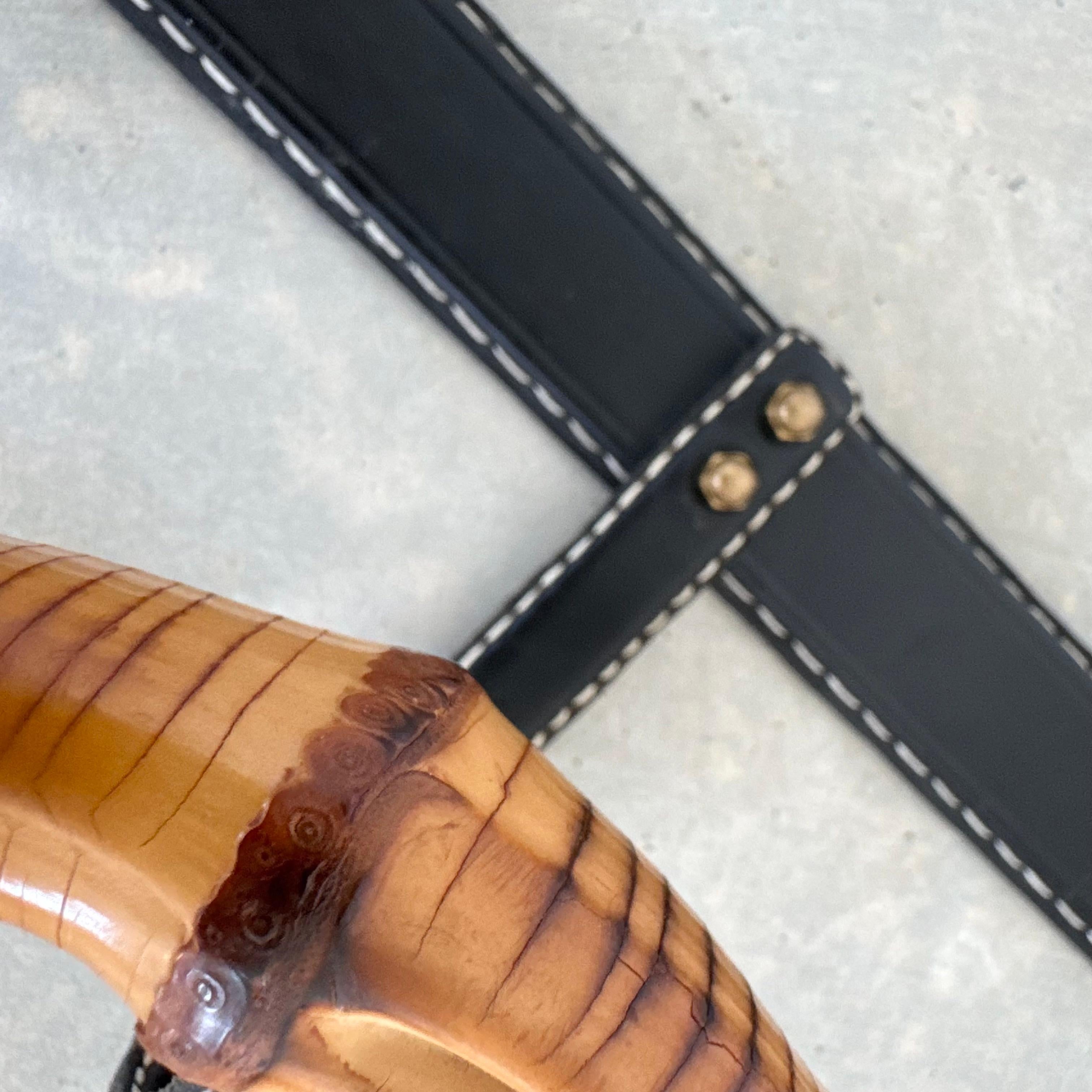 Leather and Bamboo Coat Rack by Jacques Adnet, 1950s France For Sale 8