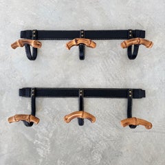 Leather and Bamboo Coat Rack by Jacques Adnet, 1950s France