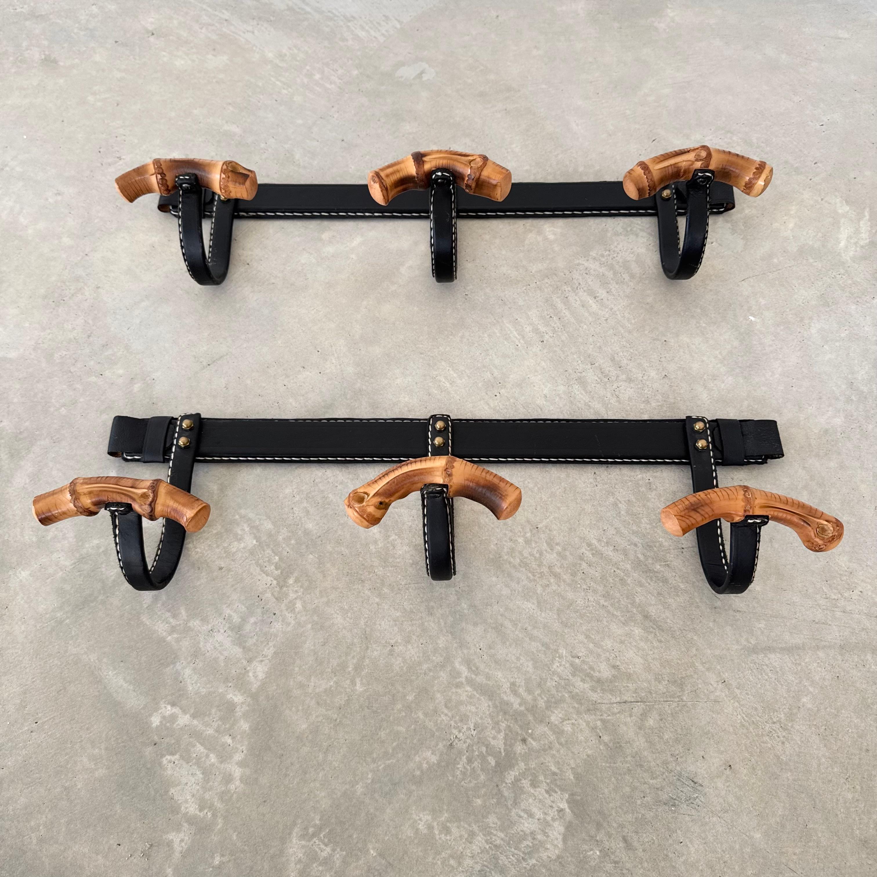 French Leather and Bamboo Coat Rack by Jacques Adnet, 1950s France For Sale