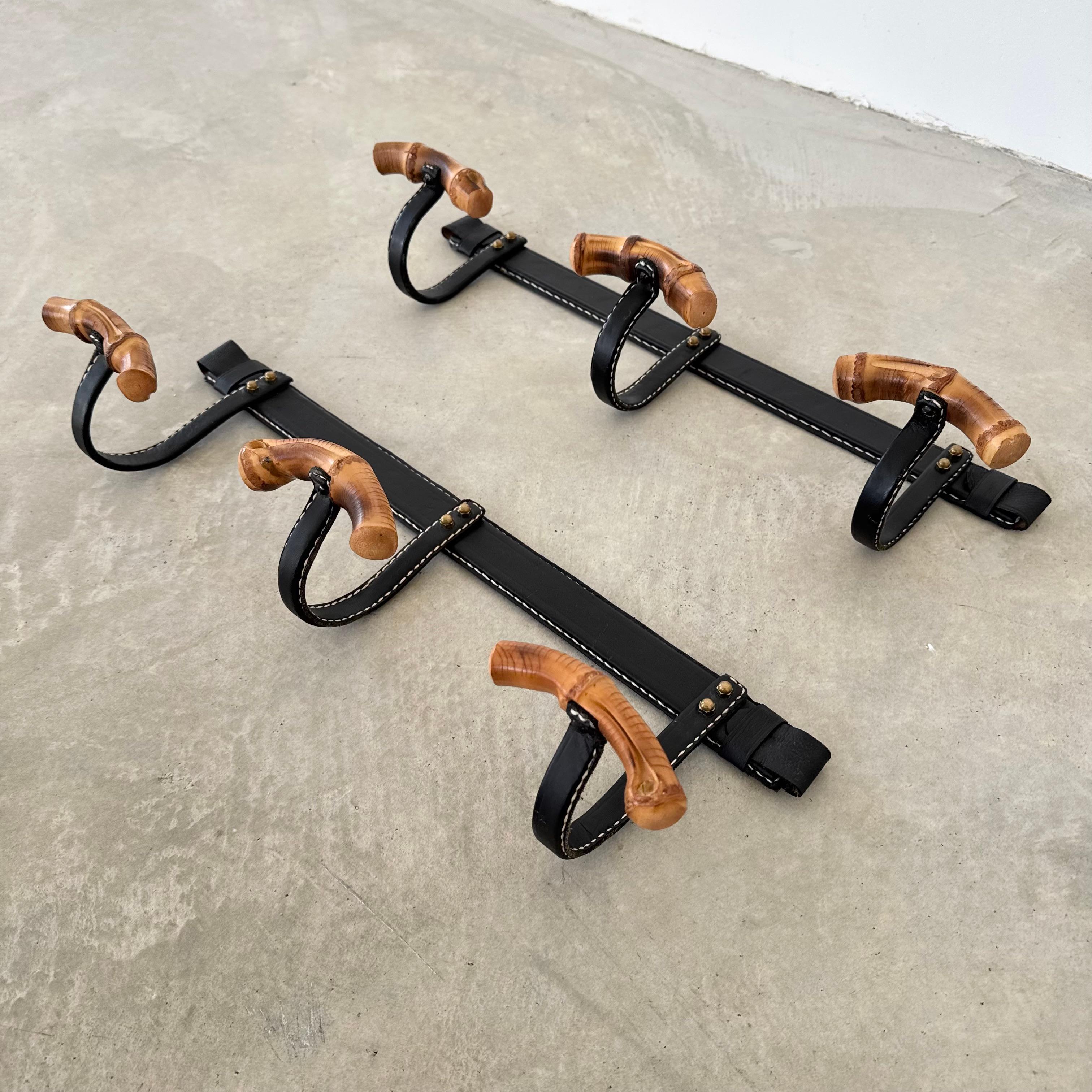 Leather and Bamboo Coat Rack by Jacques Adnet, 1950s France For Sale 1