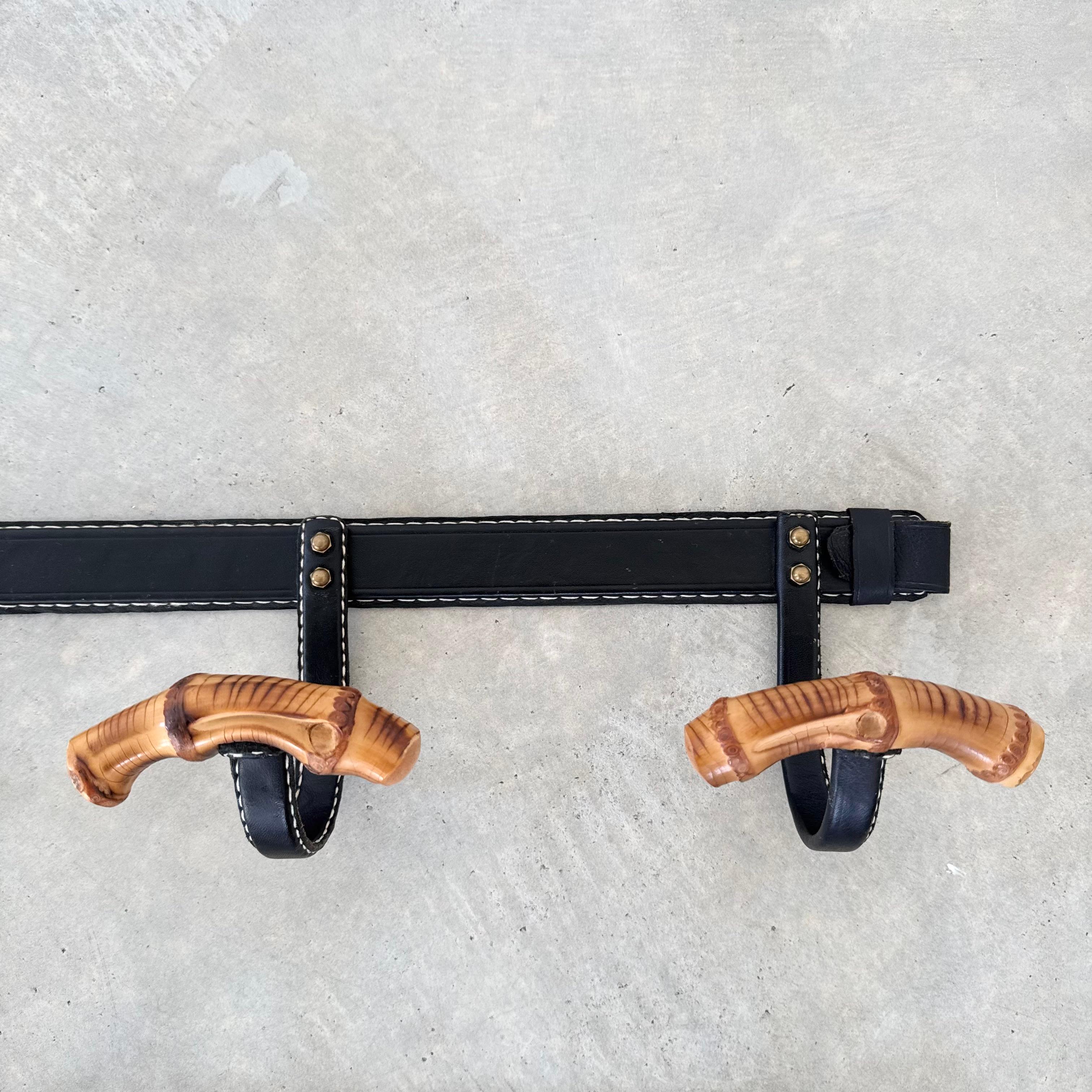 Leather and Bamboo Coat Rack by Jacques Adnet, 1950s France For Sale 2