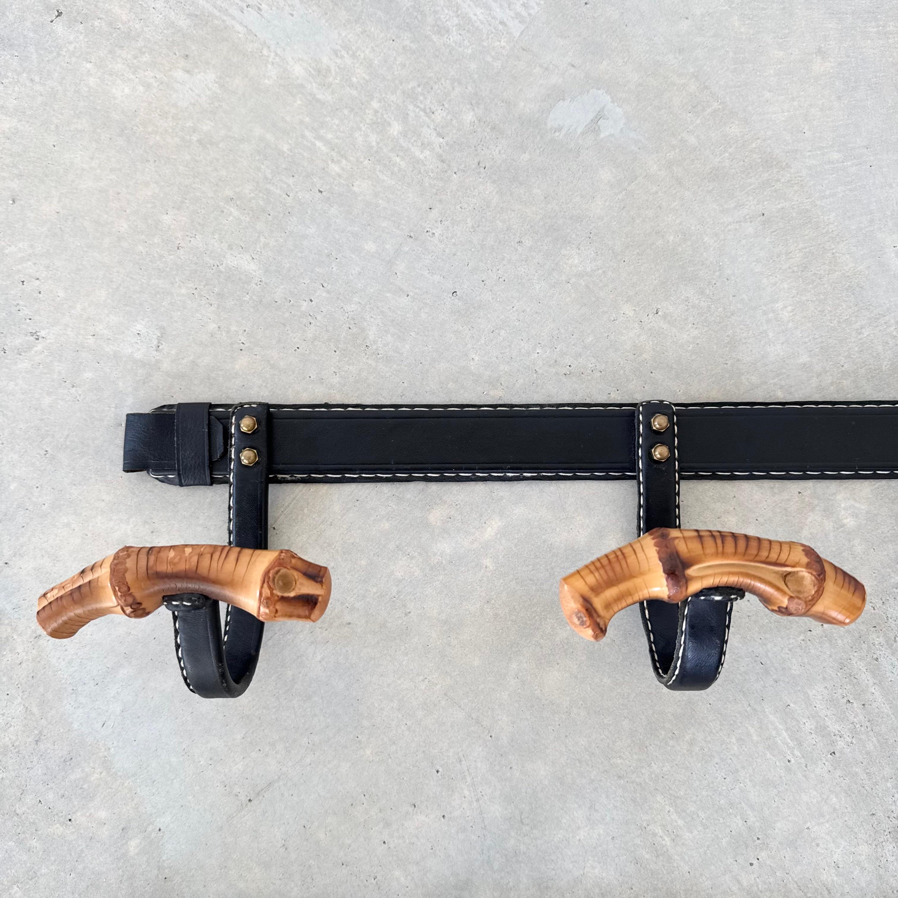 Leather and Bamboo Coat Rack by Jacques Adnet, 1950s France For Sale 3