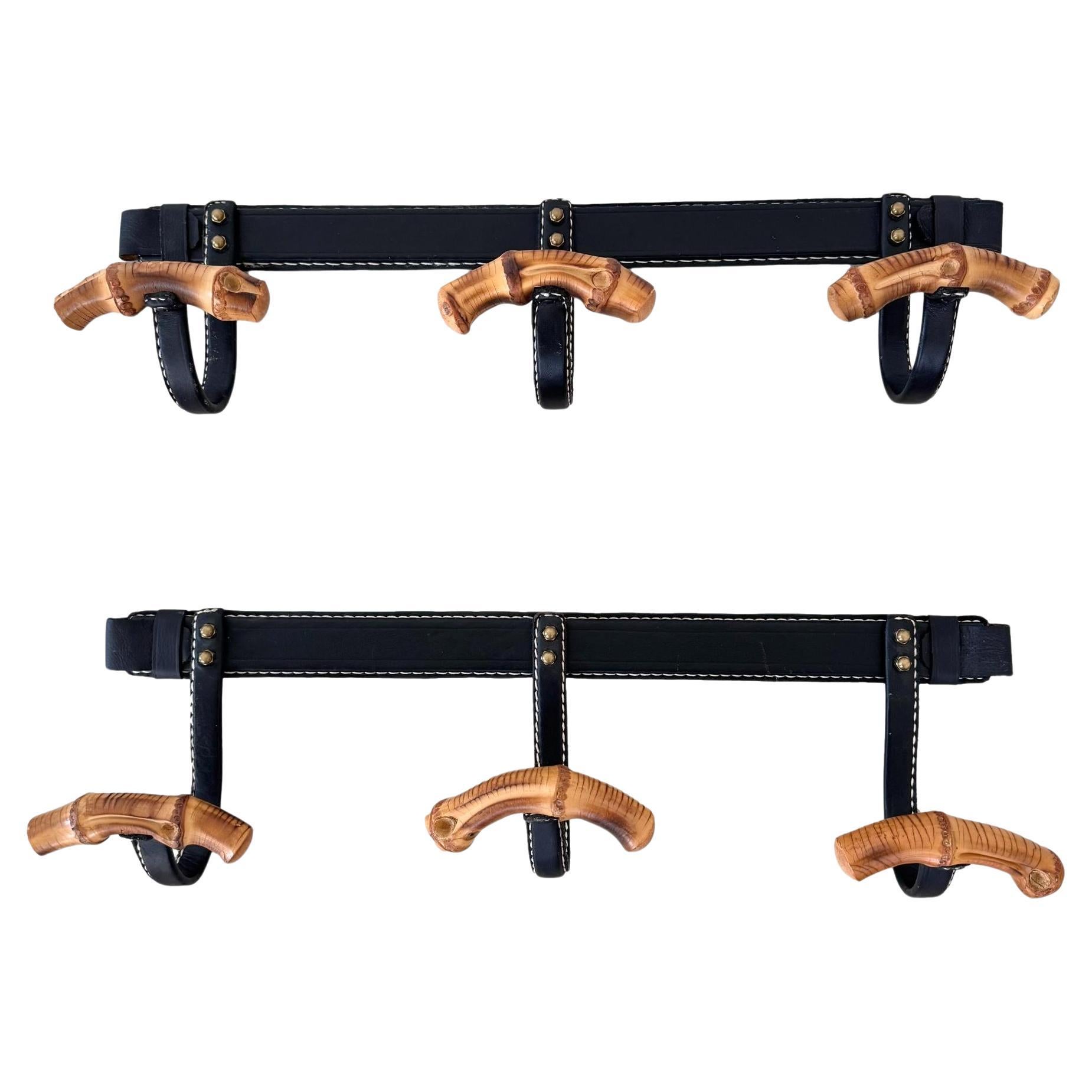 Leather and Bamboo Coat Rack by Jacques Adnet, 1950s France For Sale