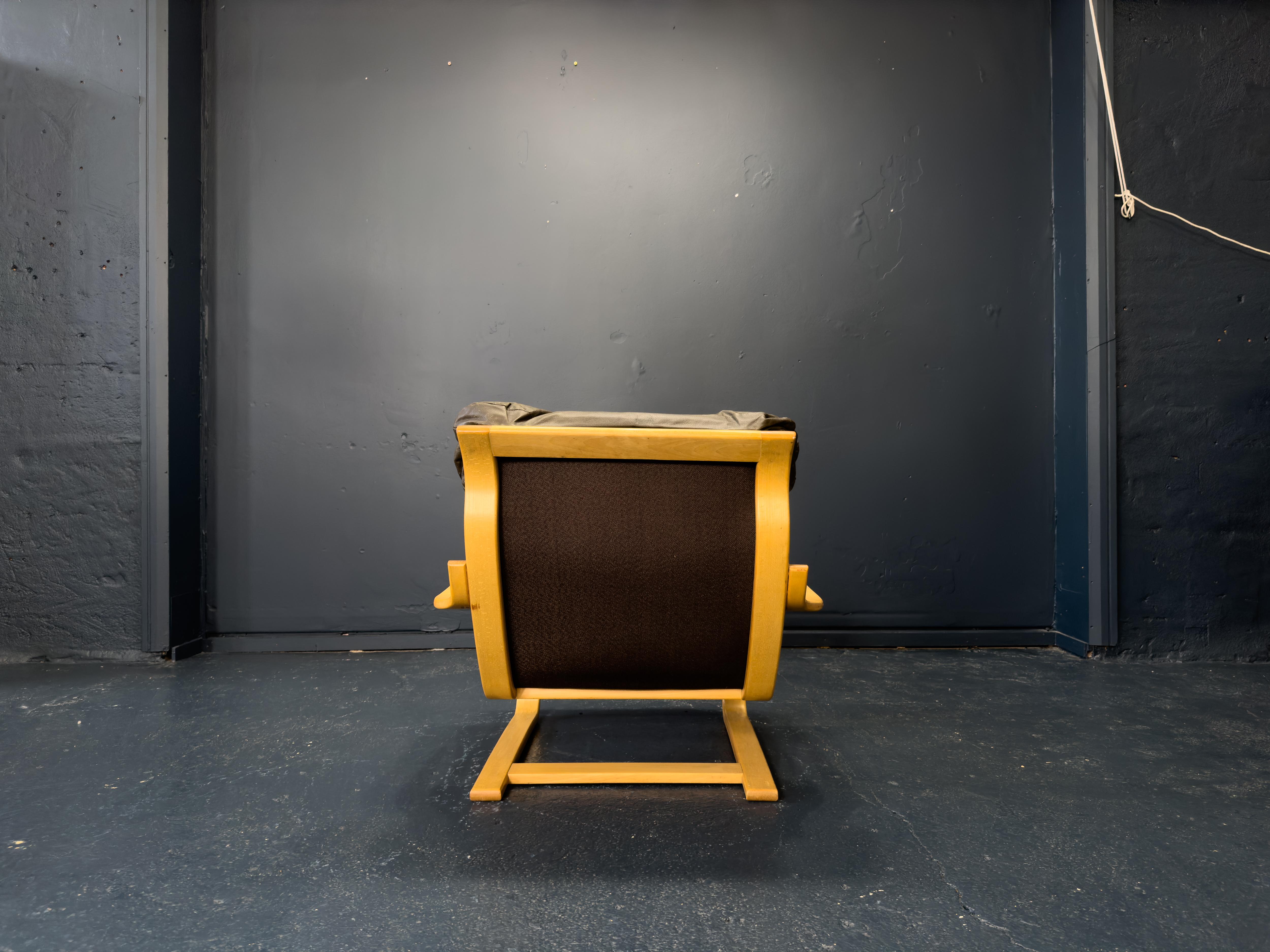 Danish Leather and Beech Armchair