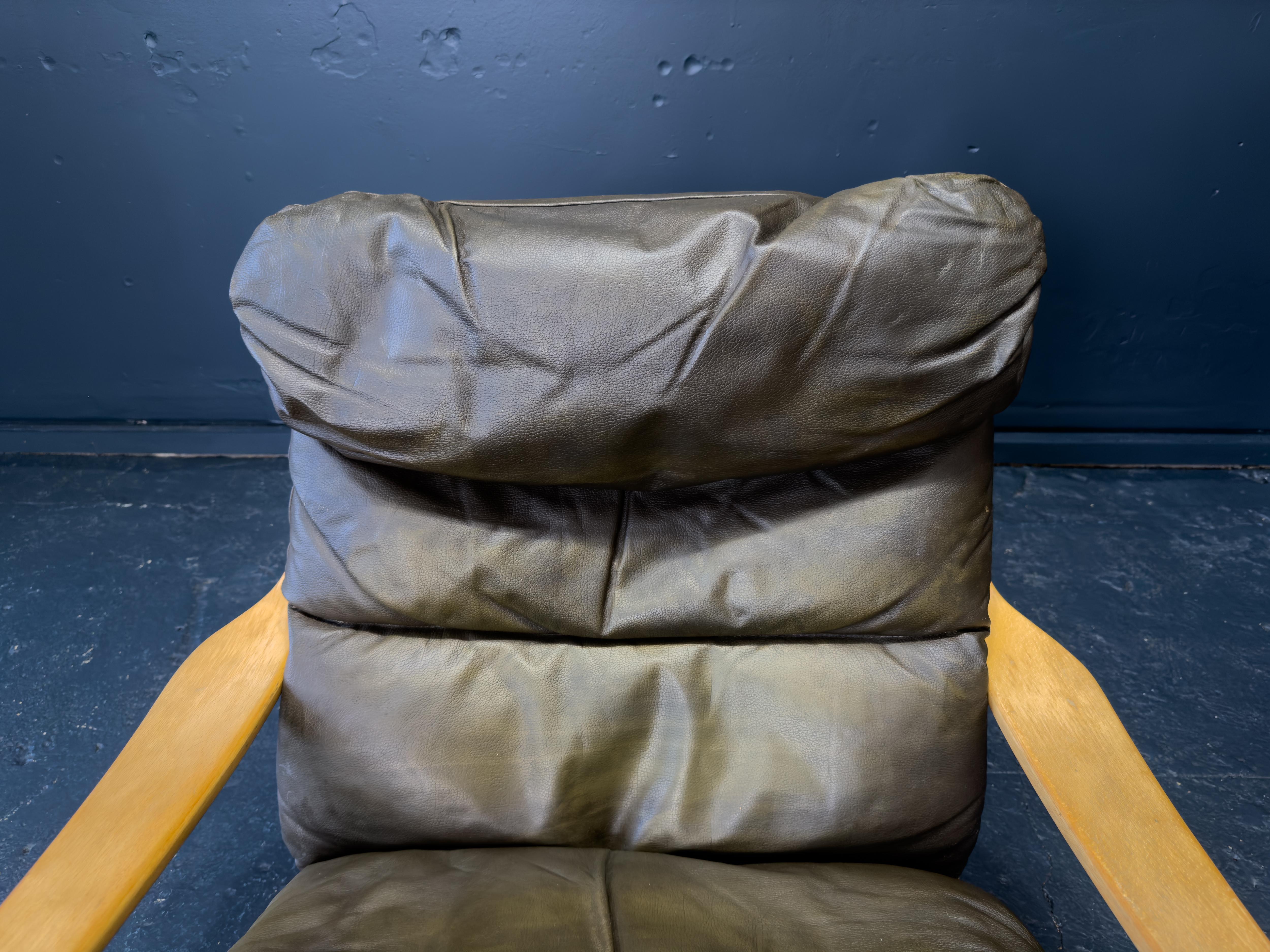 Mid-20th Century Leather and Beech Armchair