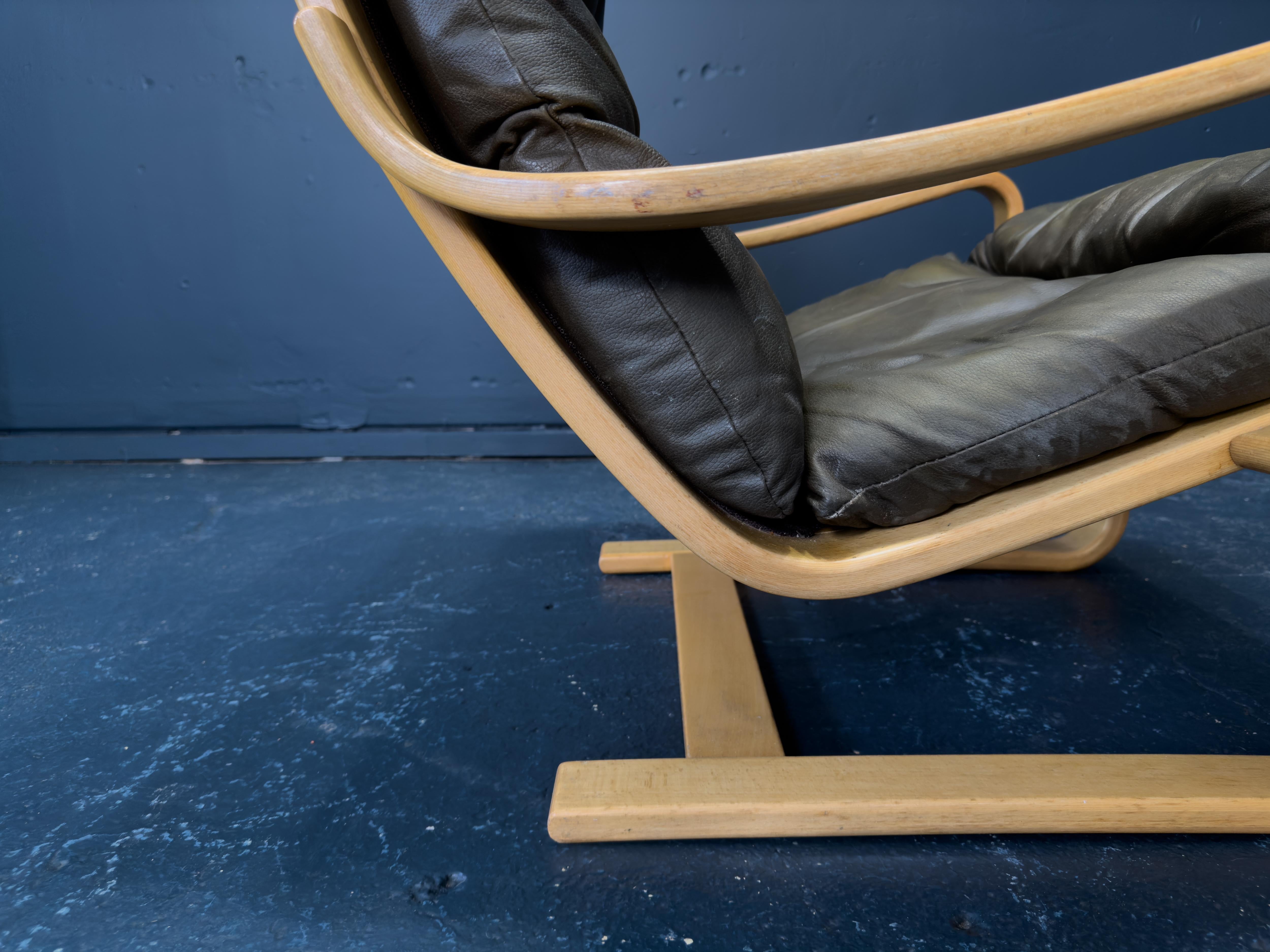 Leather and Beech Armchair 3