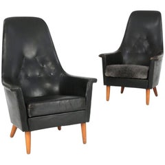 Leather and Beech Armchairs