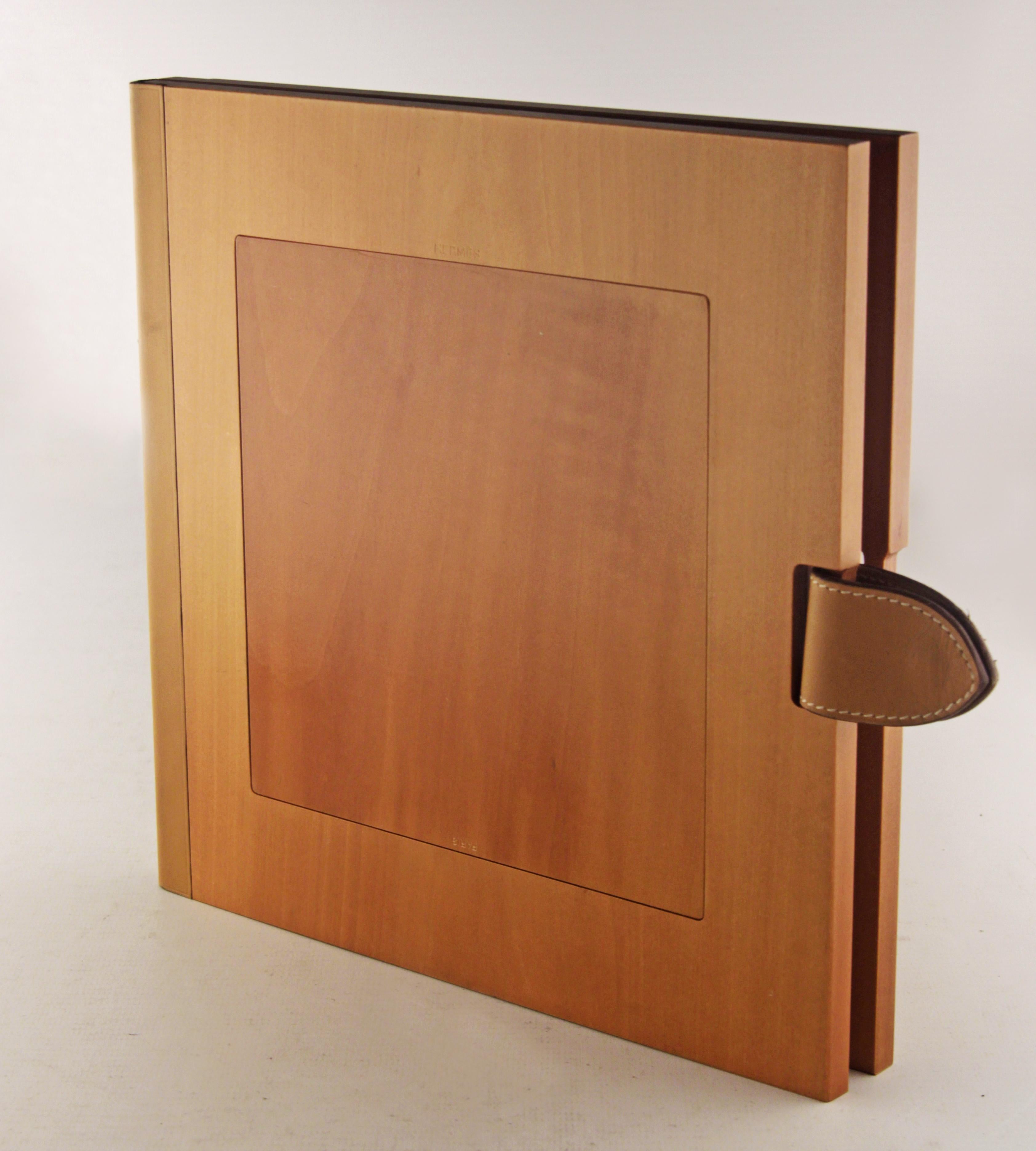 Space Age Leather and Birchwood Photo Frame for Two Pictures by French Brand Hermès Paris For Sale