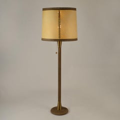 Leather and  Brass 1960s Floor Lamp with Parchment  Shade