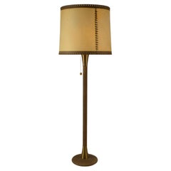 Cuir et  Lampadaire en laiton des années 1960 avec parchemin  Ombre