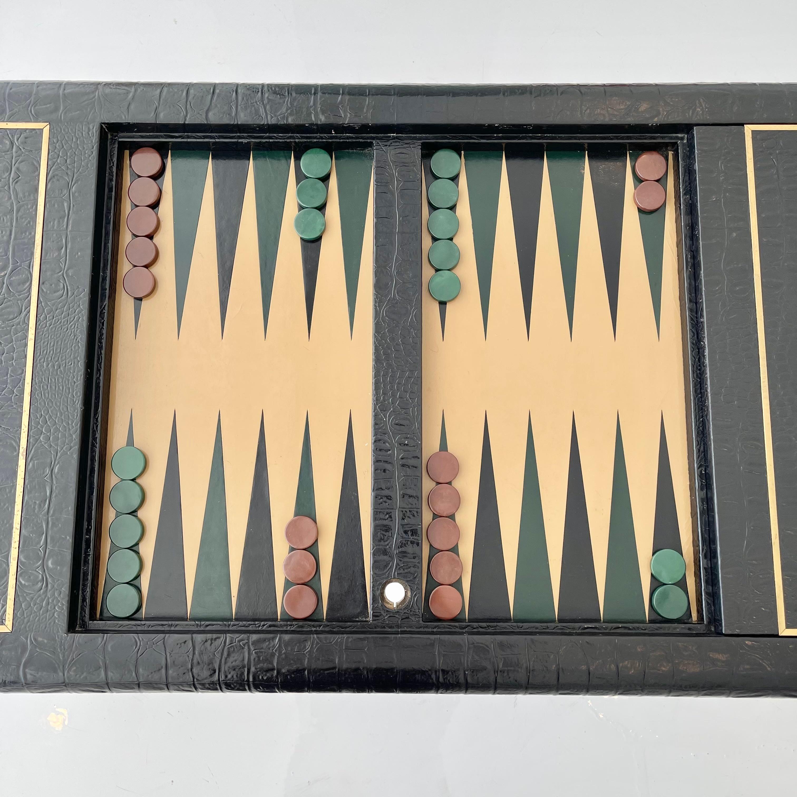 Leather and Brass Backgammon Table In Good Condition In Los Angeles, CA