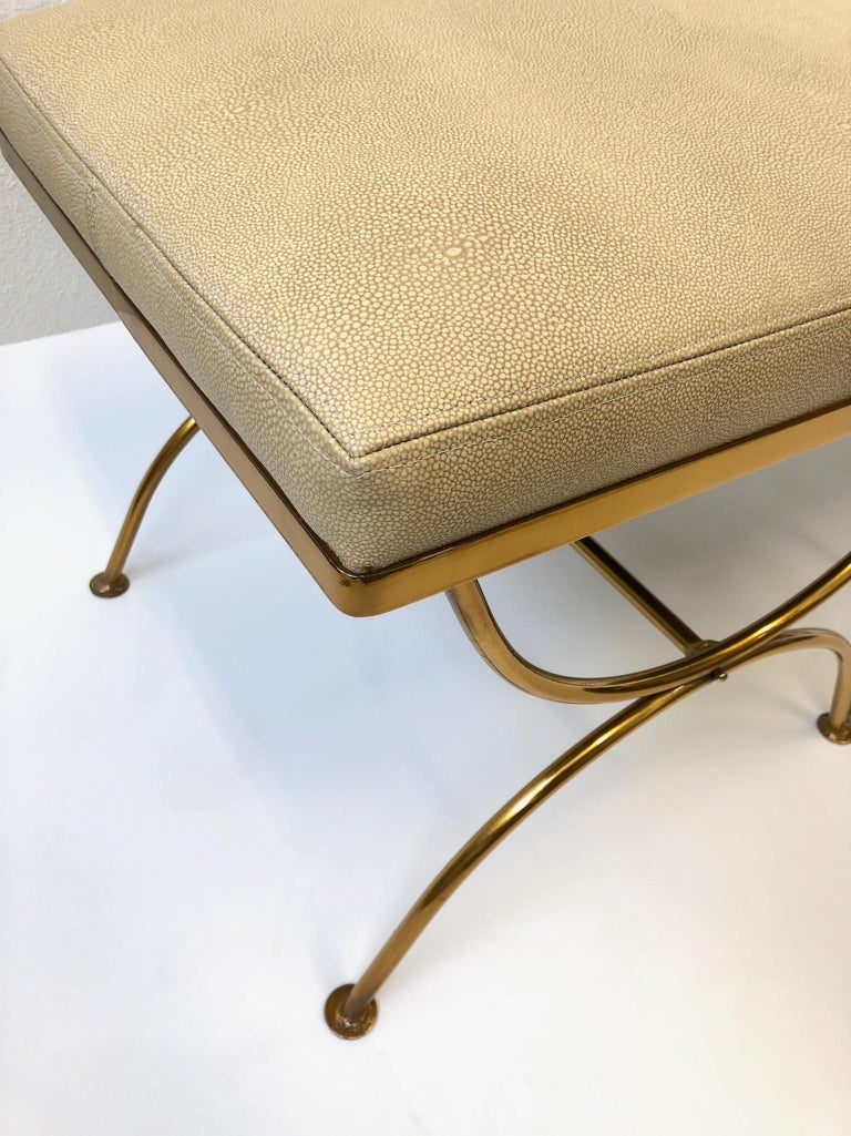 Leather and Brass Bench at 1stdibs