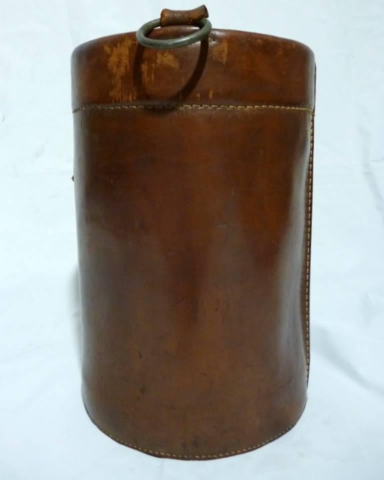 Mid-20th Century Leather and Brass Champagne Bottle Holder by Jacque Adnet