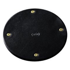 Leather and Brass Coaster Set of 6, Black