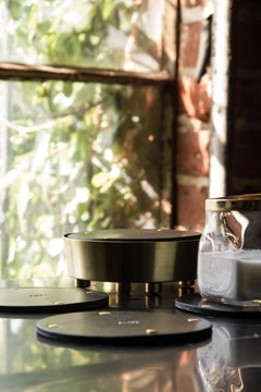 Leather and Brass Coaster Set of 6, Black