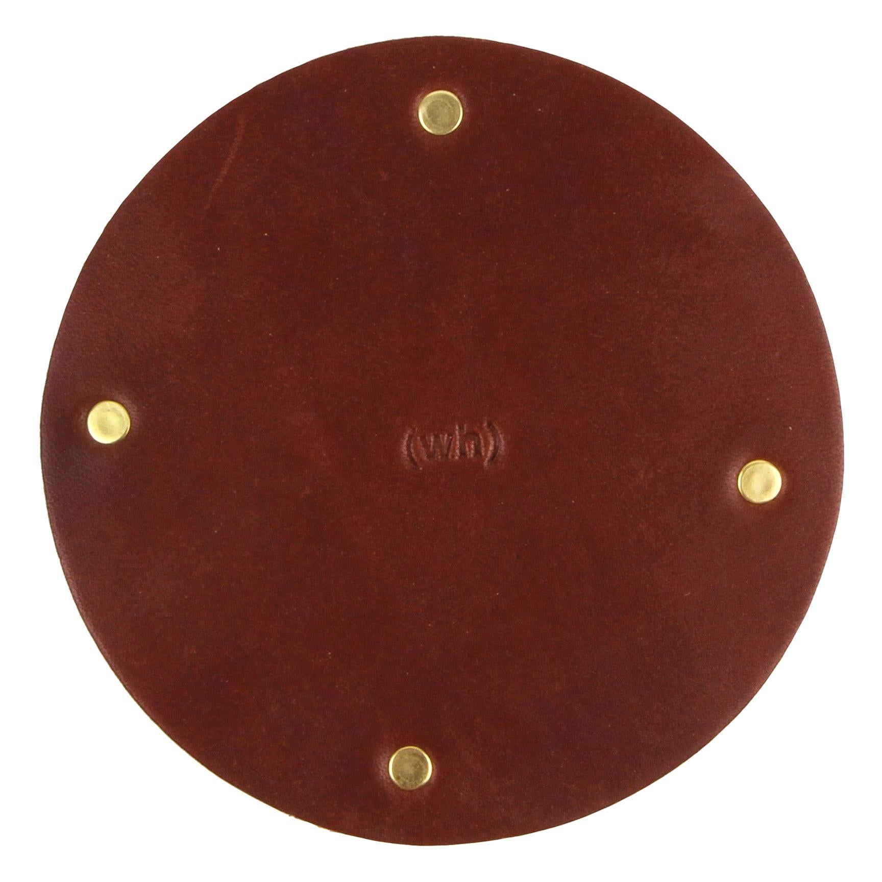 Leather and Brass Coaster Set (Set of 6) Brown